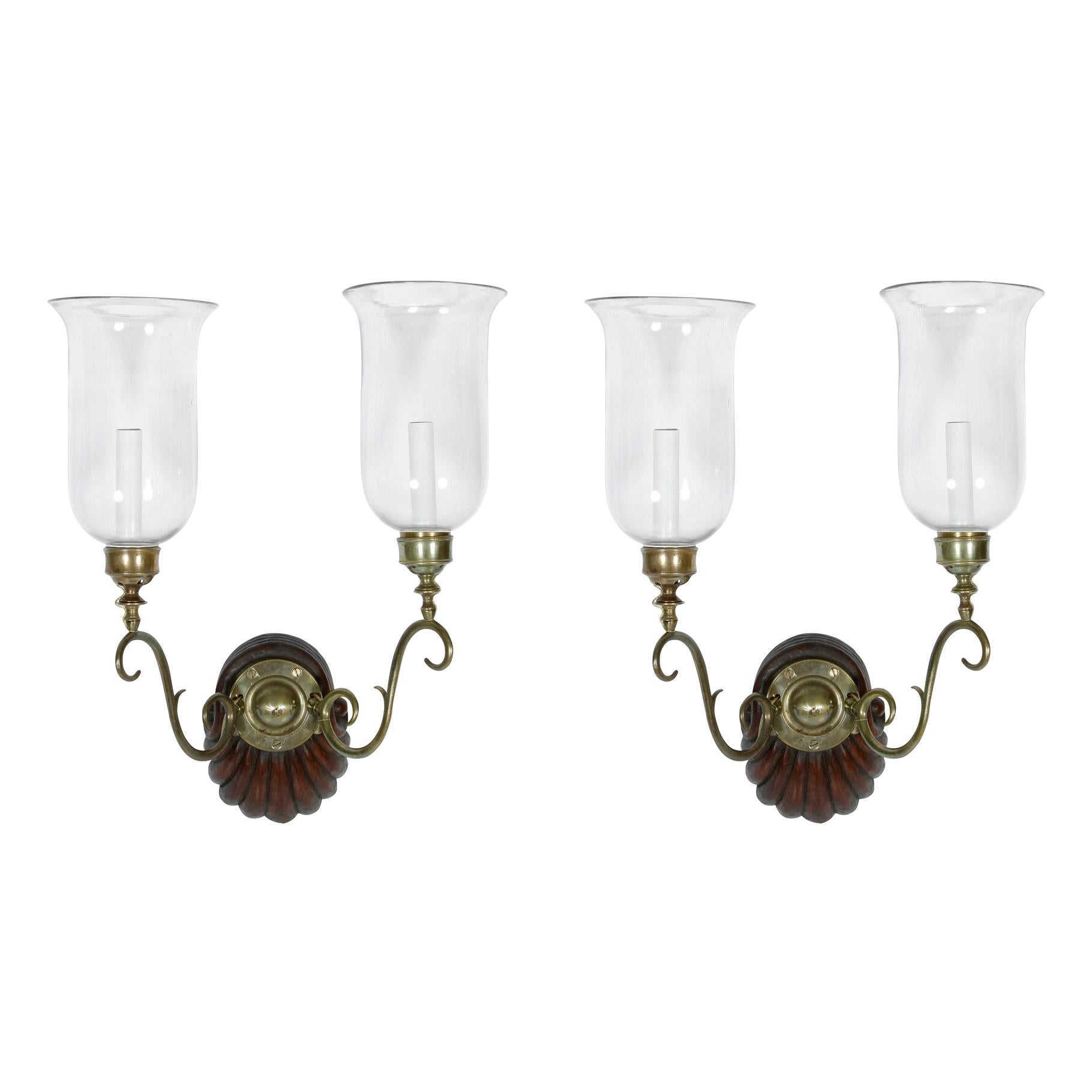 20th Century Pair of Anglo-Indian Two-Light Hurricane Sconces