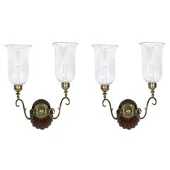 Antique Pair of Anglo-Indian Two-Light Hurricane Sconces