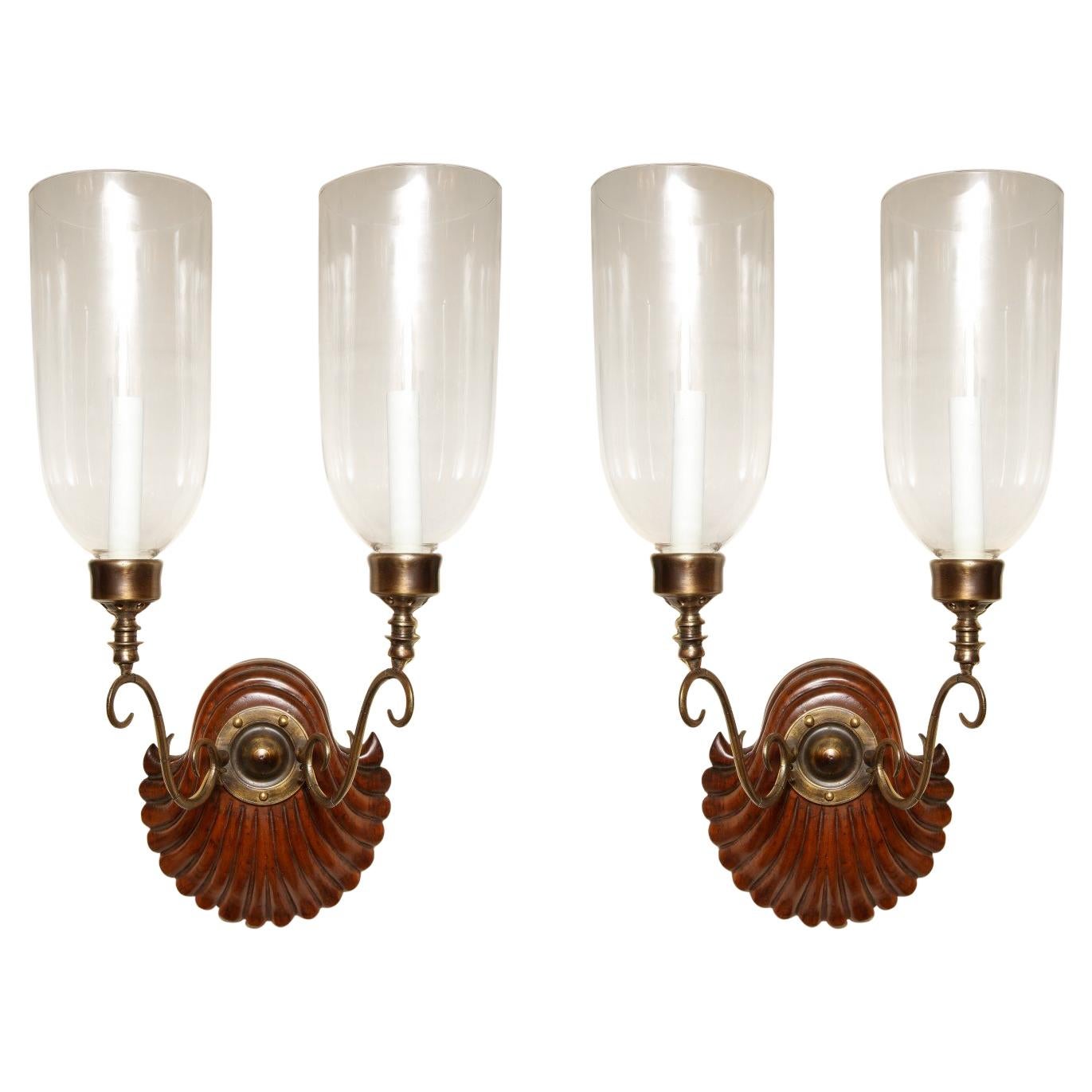 Pair of  David Duncan Two-Light Large Coquille Sconce For Sale