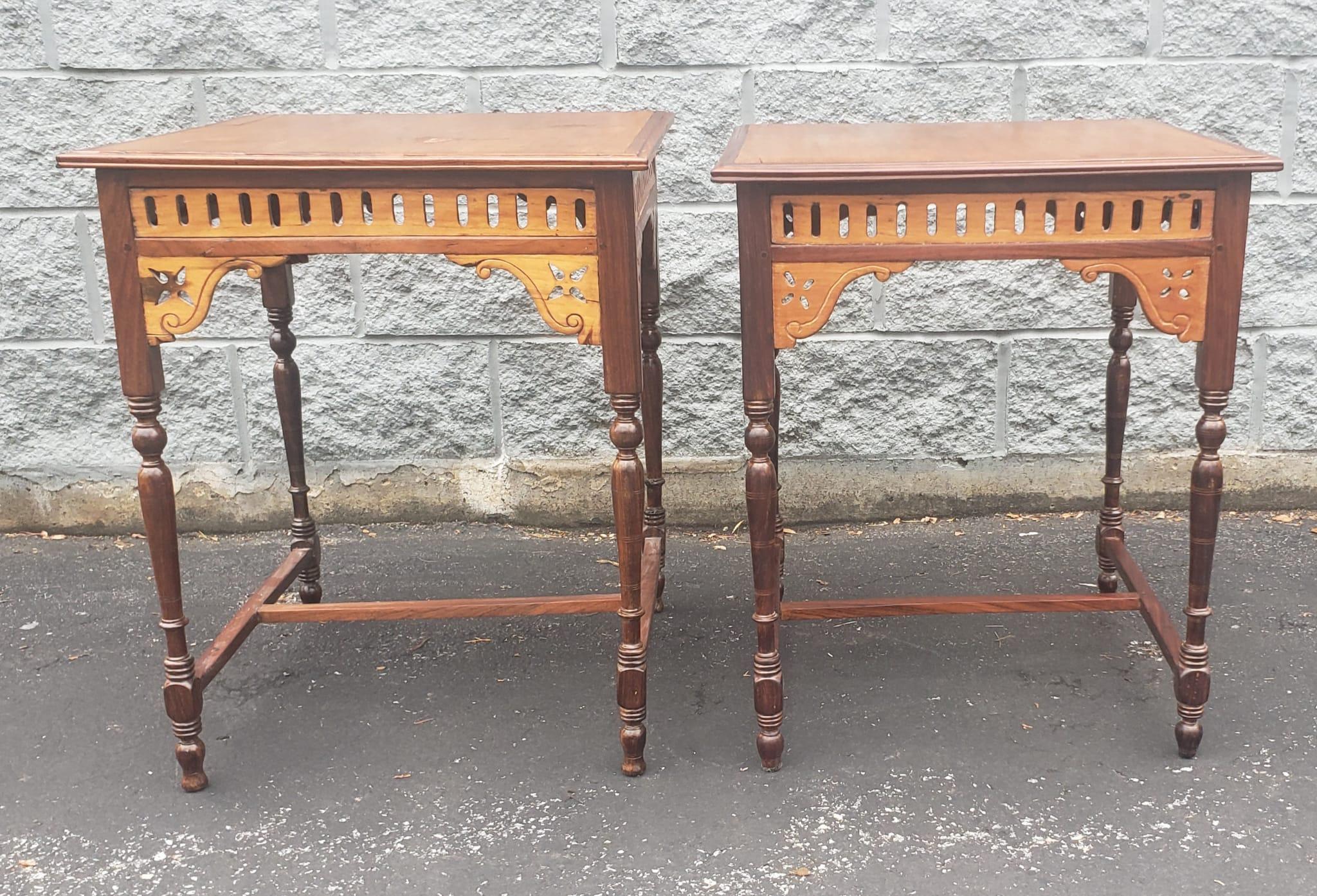 Pair of Anglo-Indian Victorian Style Walnut and Rosewood Square Side Tables For Sale 4