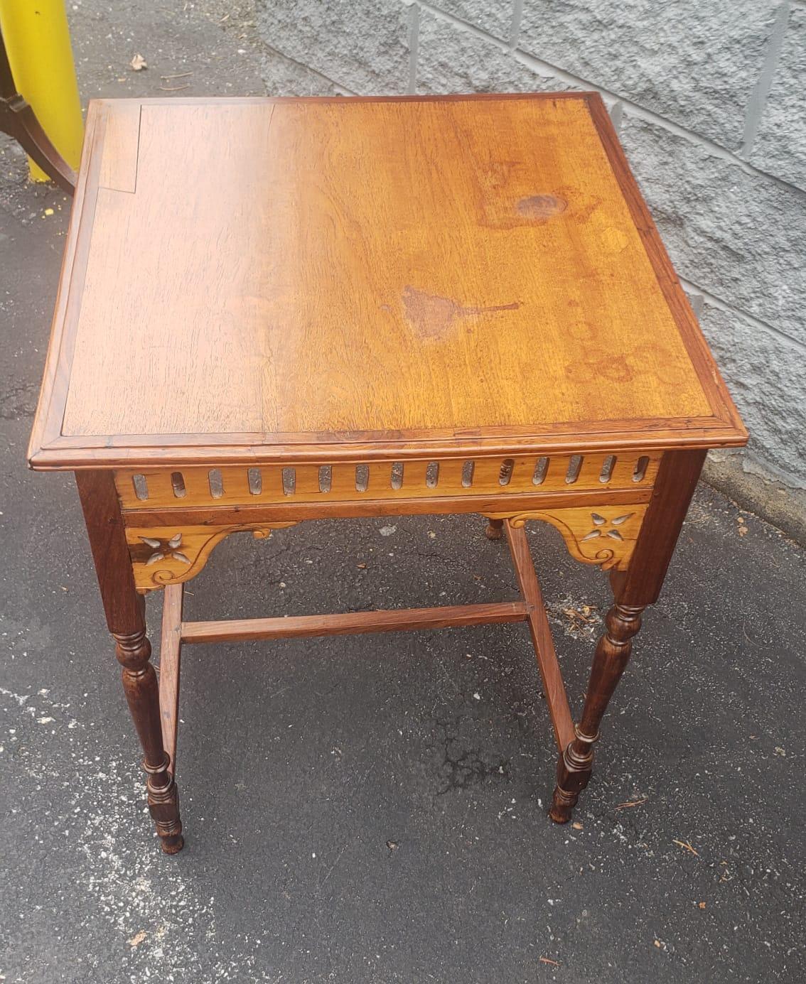 Pair of Anglo-Indian Victorian Style Walnut and Rosewood Square Side Tables For Sale 1