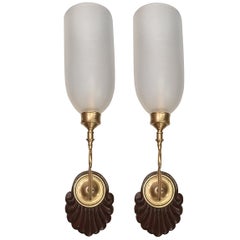 Antique Pair of Anglo-Indian Wood and Frosted Glass Sconces