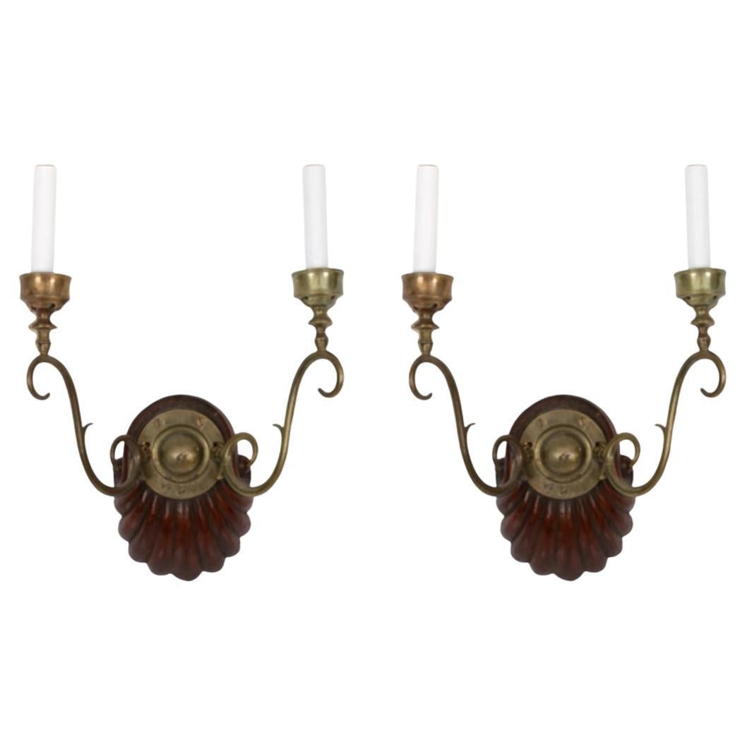 Pair of Anglo Indian Wood Double Arm Sconces
