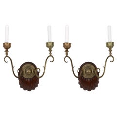 Pair of Anglo Indian Wood Double Arm Sconces