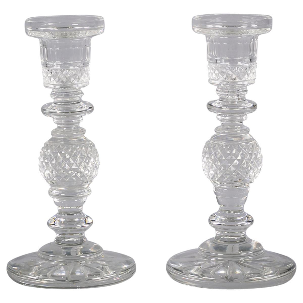Pair of Anglo Irish Cut and Faceted Glass Candlesticks, circa 1820