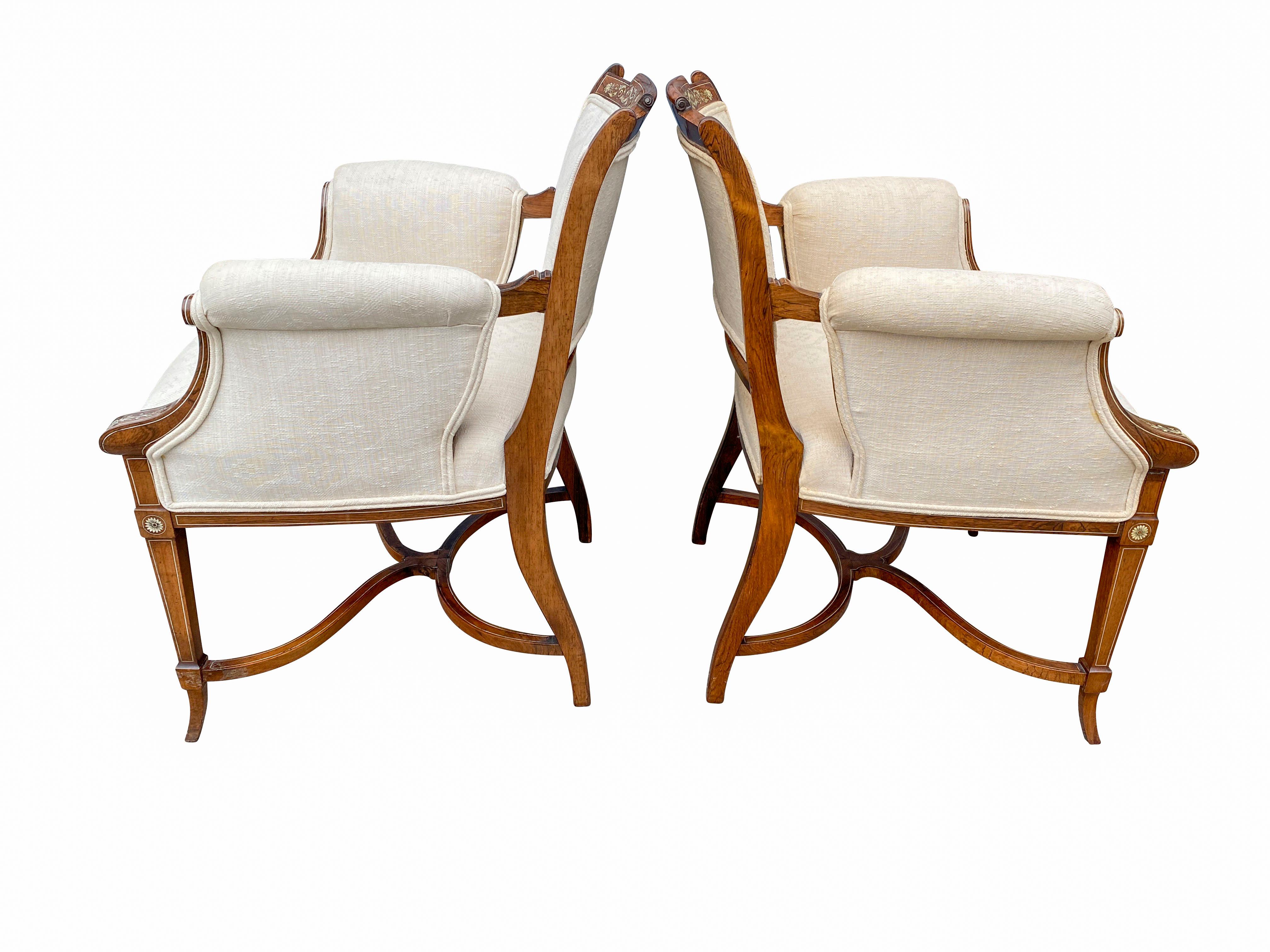 English Pair of Anglo-Japanese Rosewood and Inlaid Armchairs, Collinson & Lock