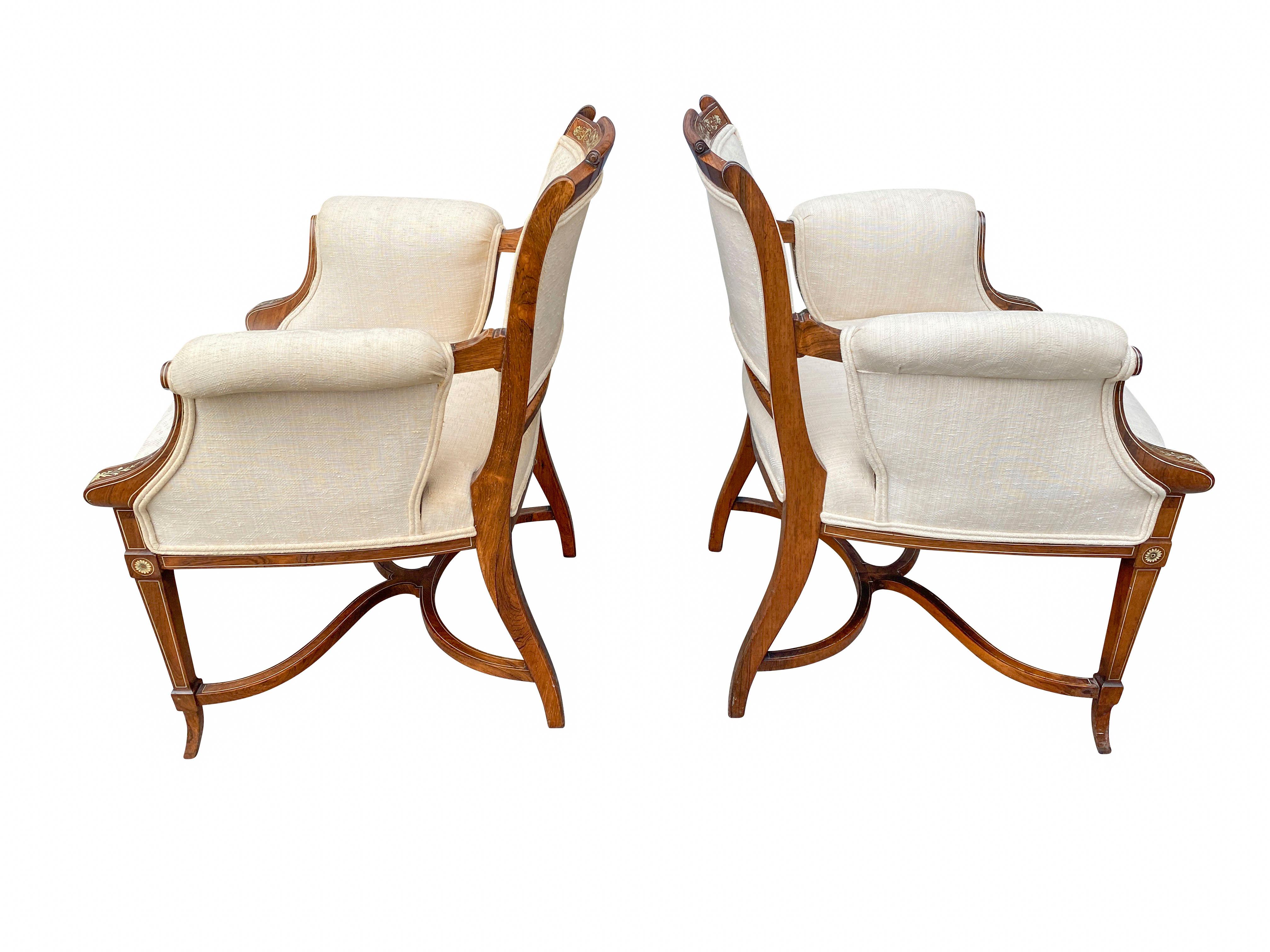 Pair of Anglo-Japanese Rosewood and Inlaid Armchairs, Collinson & Lock In Good Condition In Essex, MA