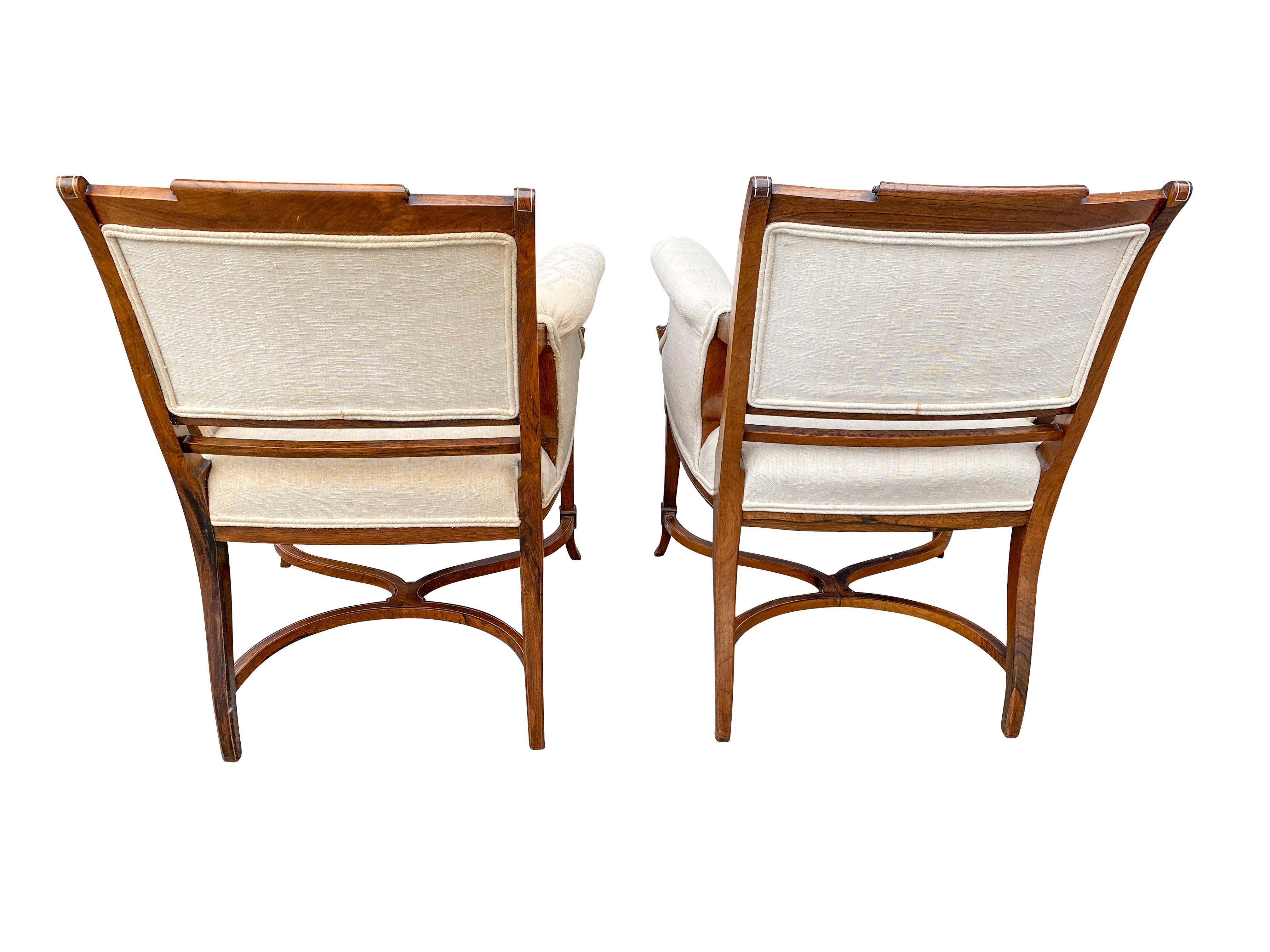 Late 19th Century Pair of Anglo-Japanese Rosewood and Inlaid Armchairs, Collinson & Lock