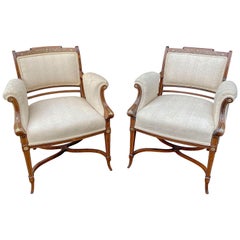 Pair of Anglo-Japanese Rosewood and Inlaid Armchairs, Collinson & Lock