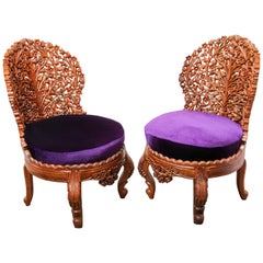 Pair of Vintage Anglo-Raj Side Lounge Chairs 1950's