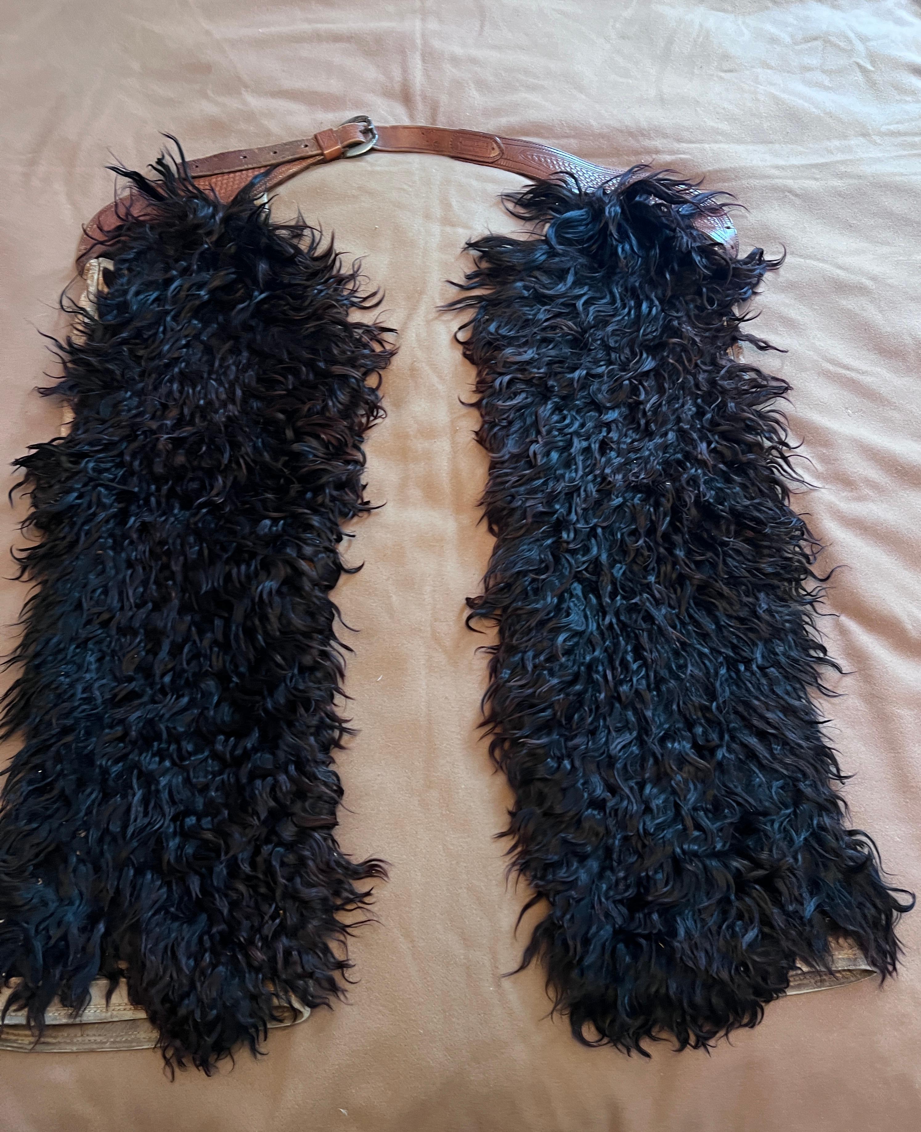 20th Century Pair of Angora Fur and Tooled Leather Chaps