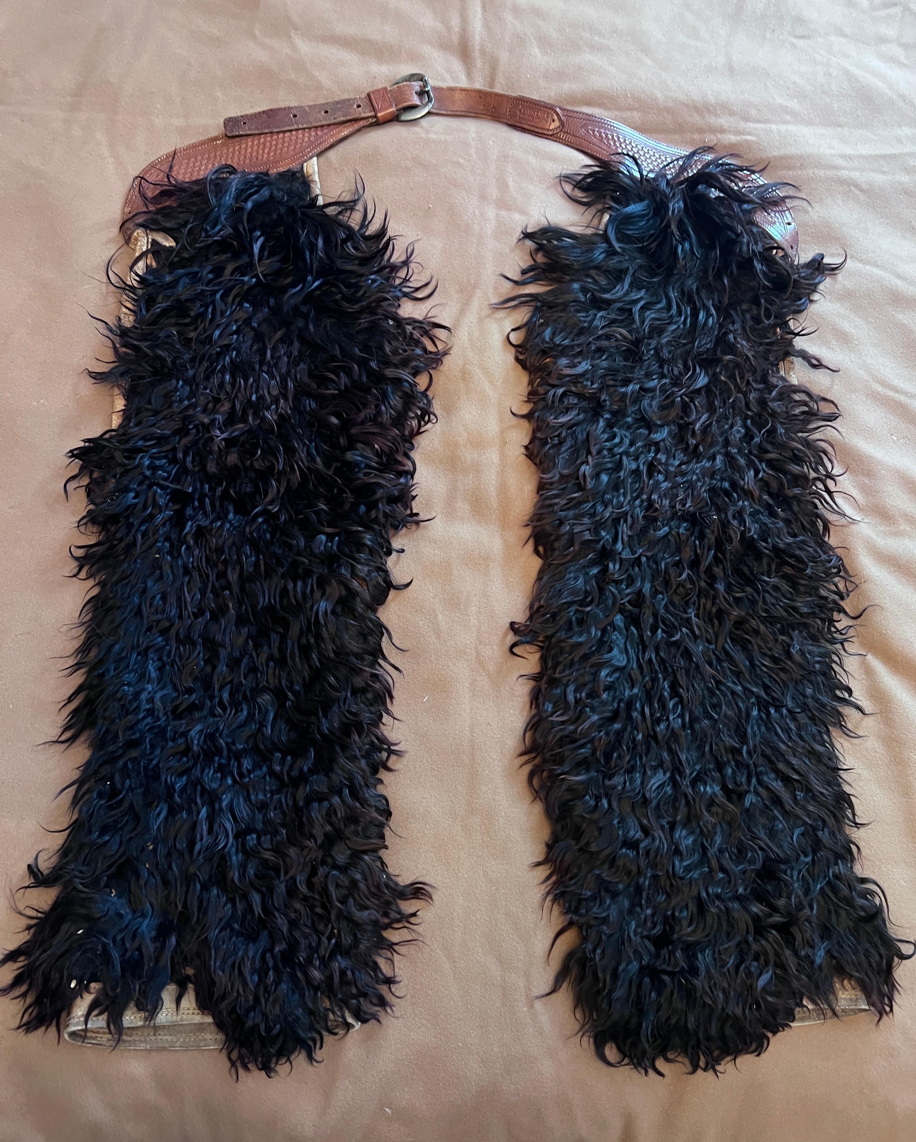 Pair of Angora Fur and Tooled Leather Chaps 2