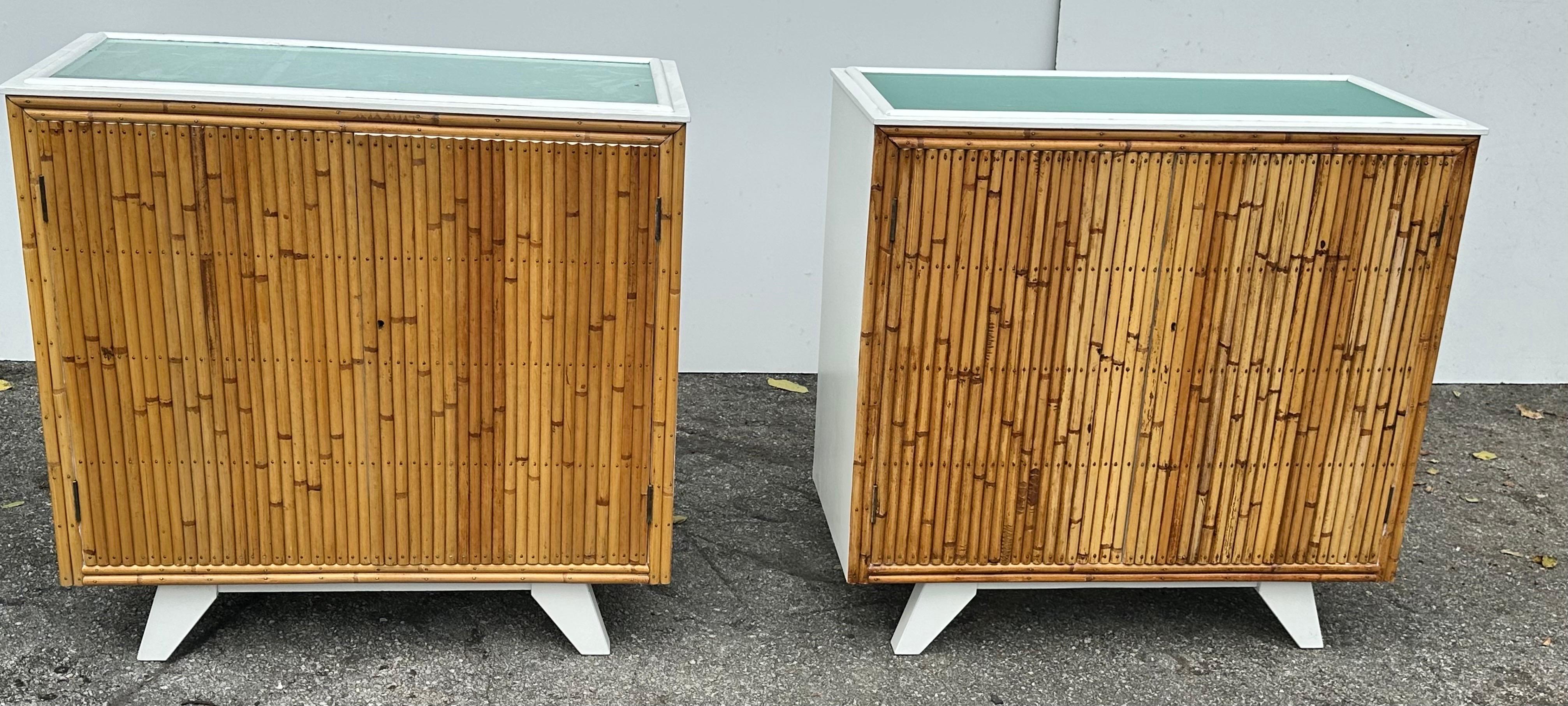 Mid-Century Modern Pair of Angraves English Bamboo Cabinets  For Sale