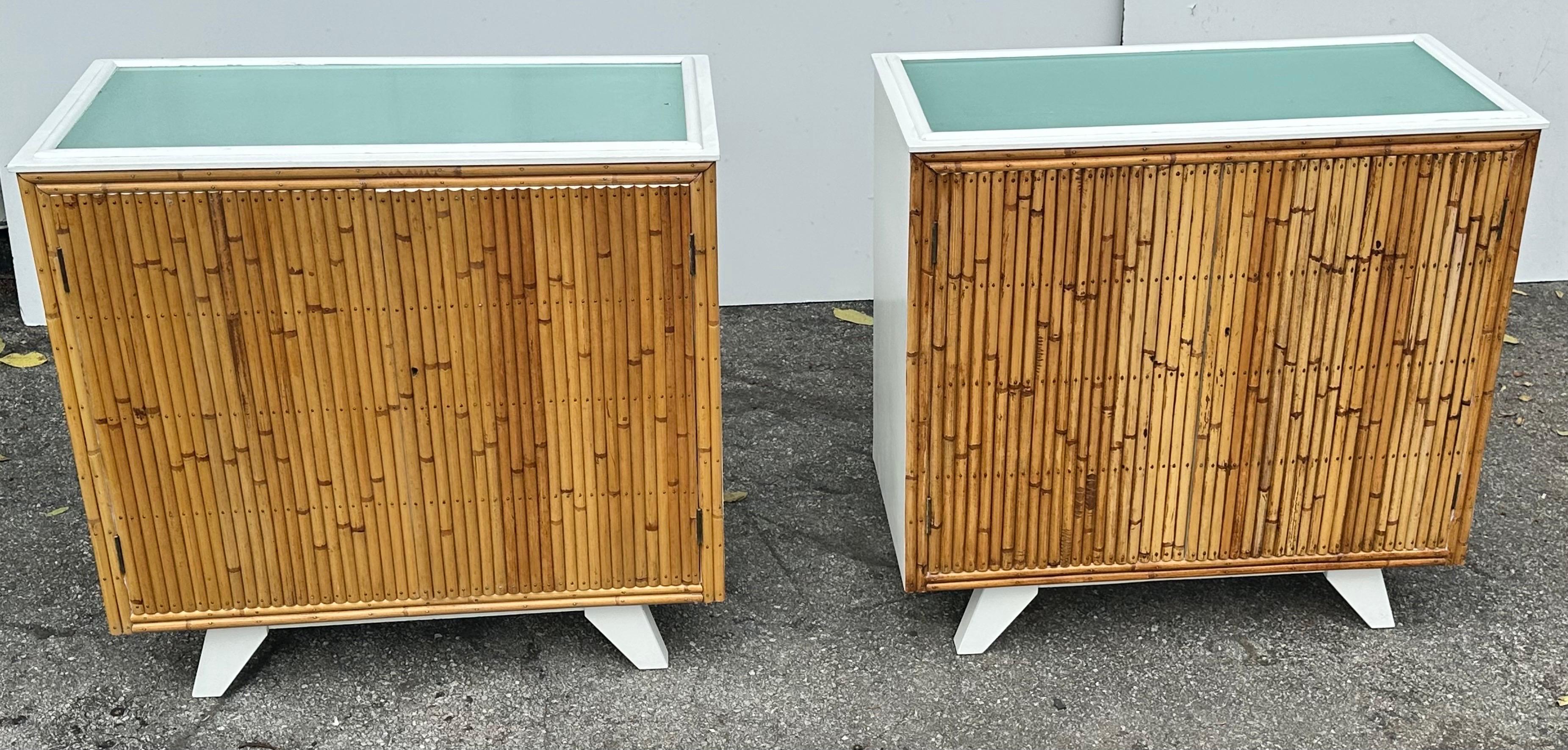 Pair of Angraves English Bamboo Cabinets  In Good Condition For Sale In Miami, FL