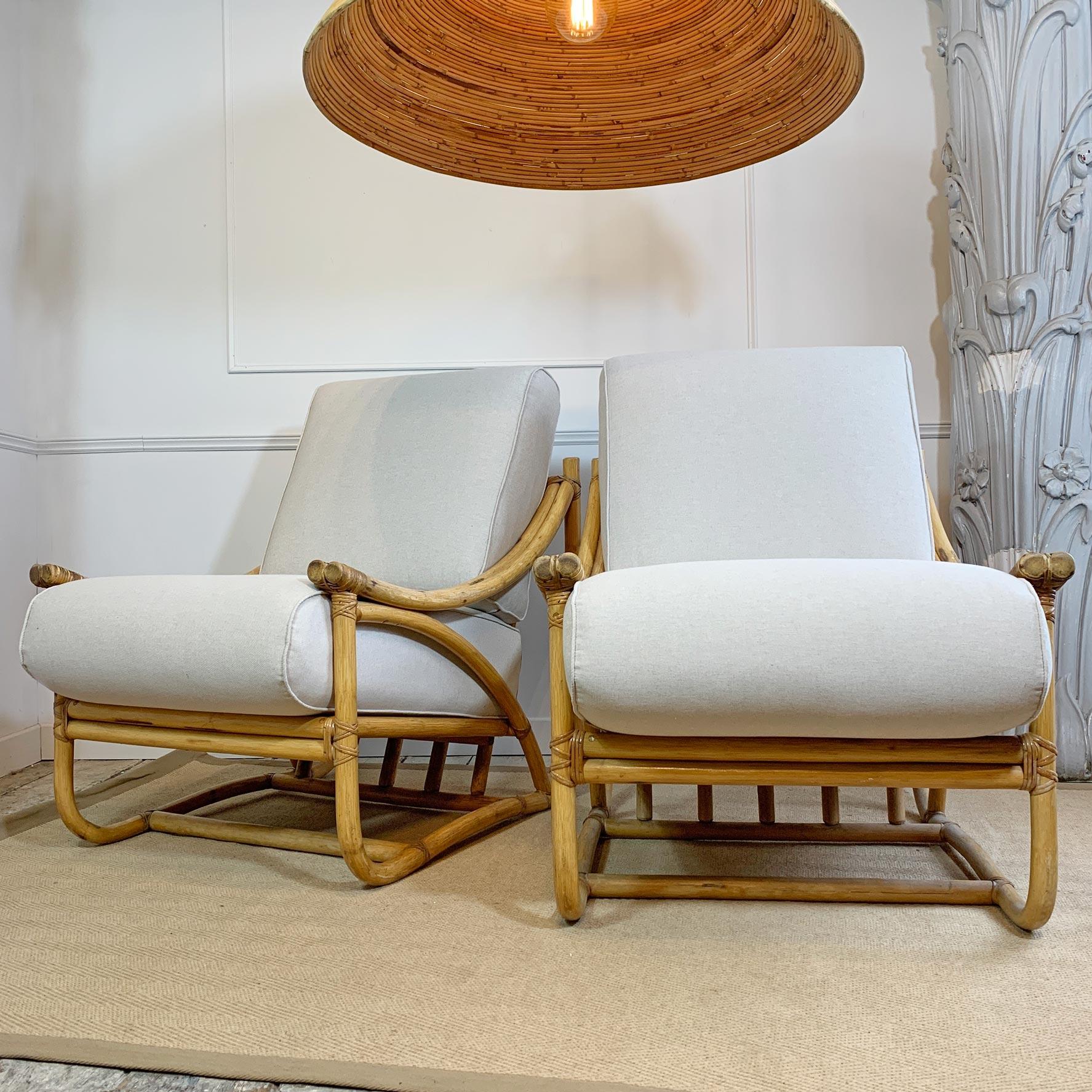Mid-20th Century  Pair of Angraves of Leicester Rattan Lounge Chairs, 1950s