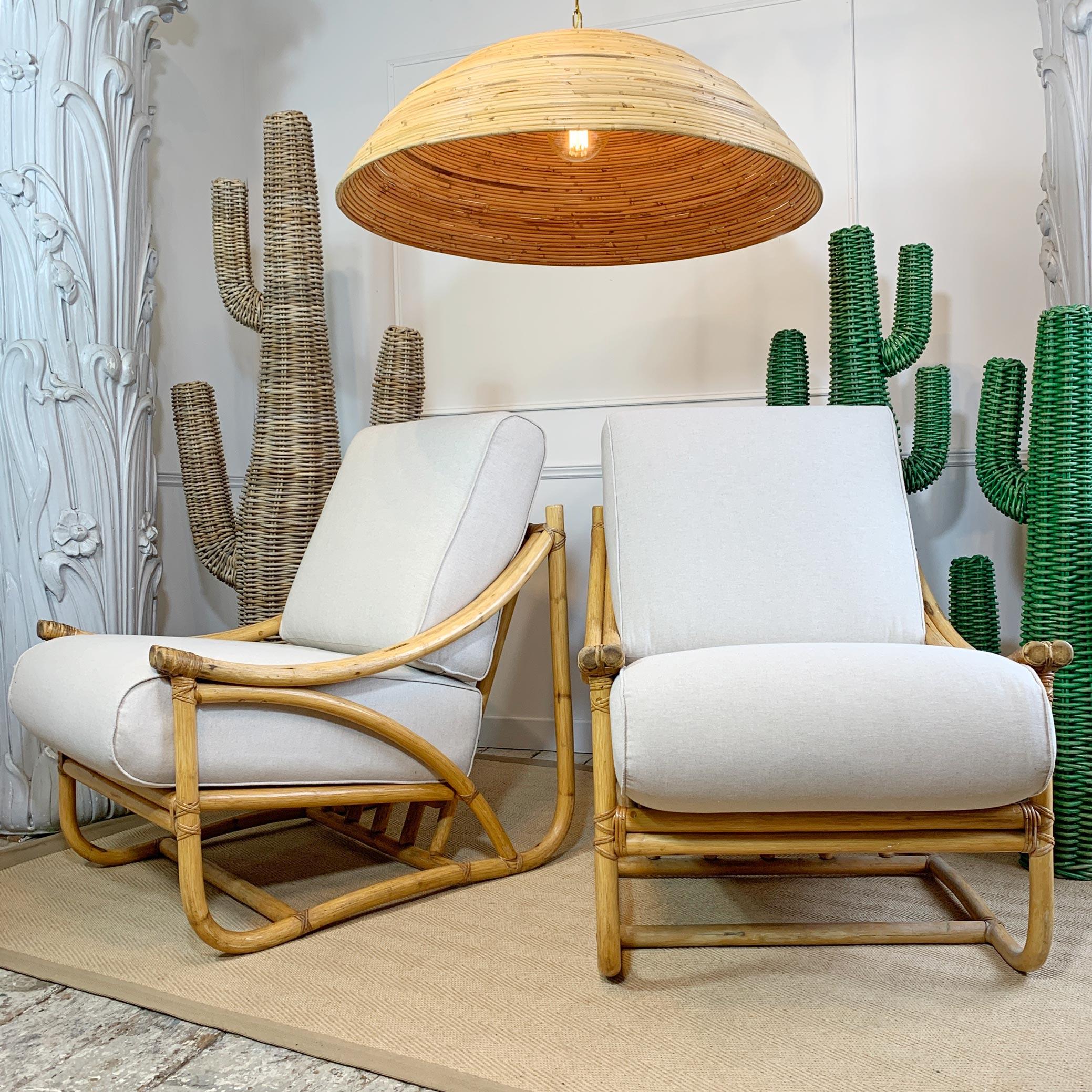 Bohemian Pair of Angraves of Leicester Rattan Lounge Chairs, 1950s