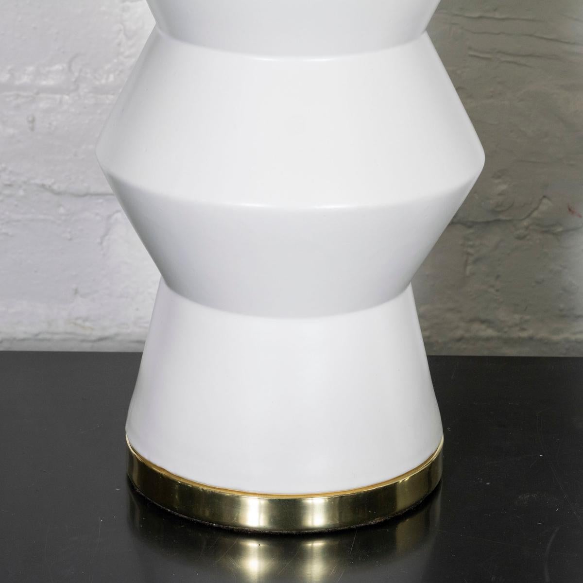 Brass Pair of angular ceramic table lamps For Sale