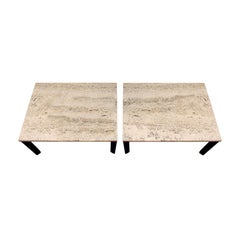 Pair of Angular Leg Coffee Tables with Travertine Tops, 1950s