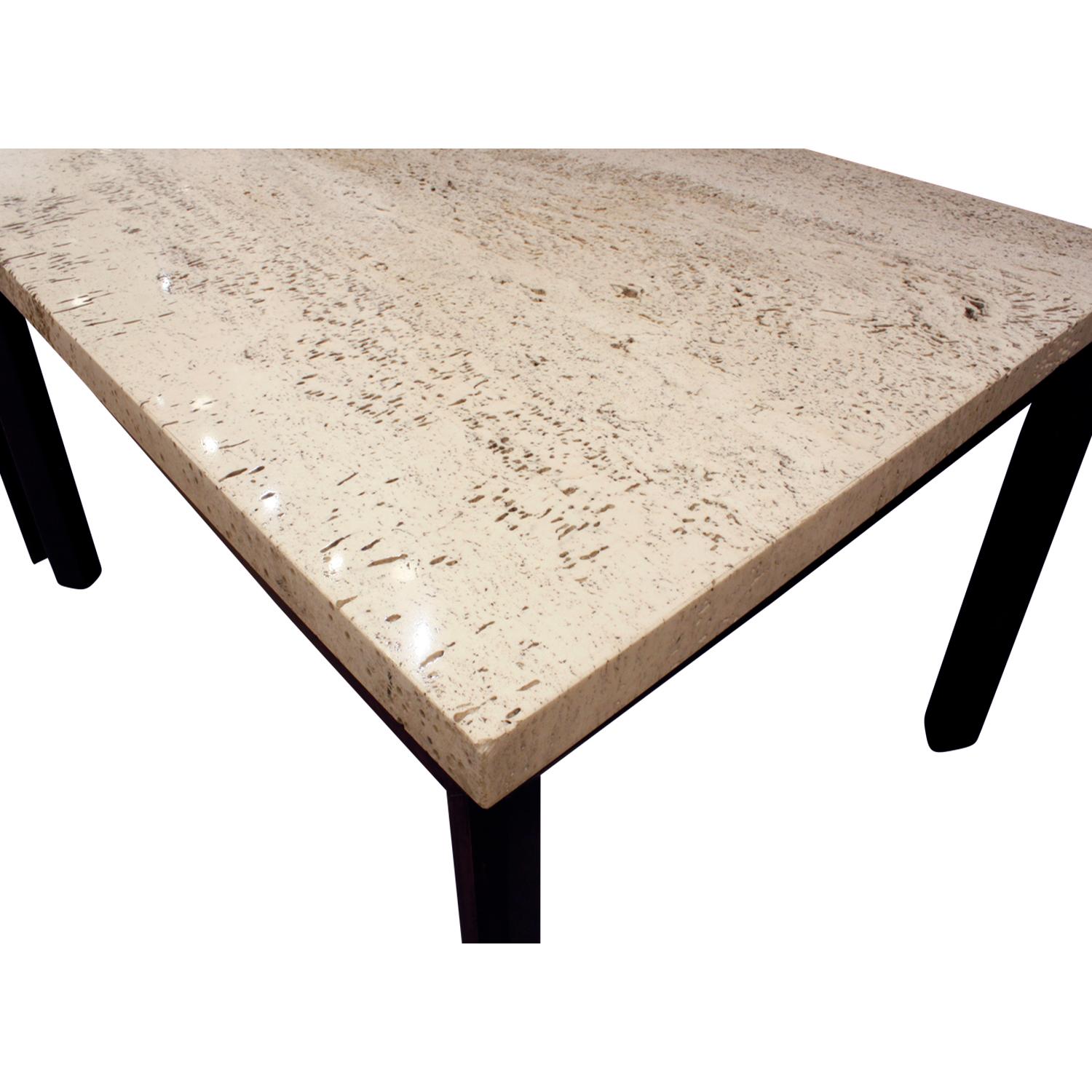 Pair of Angular Leg Coffee Tables with Travertine Tops, 1950s In Excellent Condition For Sale In New York, NY