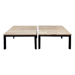 Pair of Angular Leg Coffee Tables with Travertine Tops, 1950s