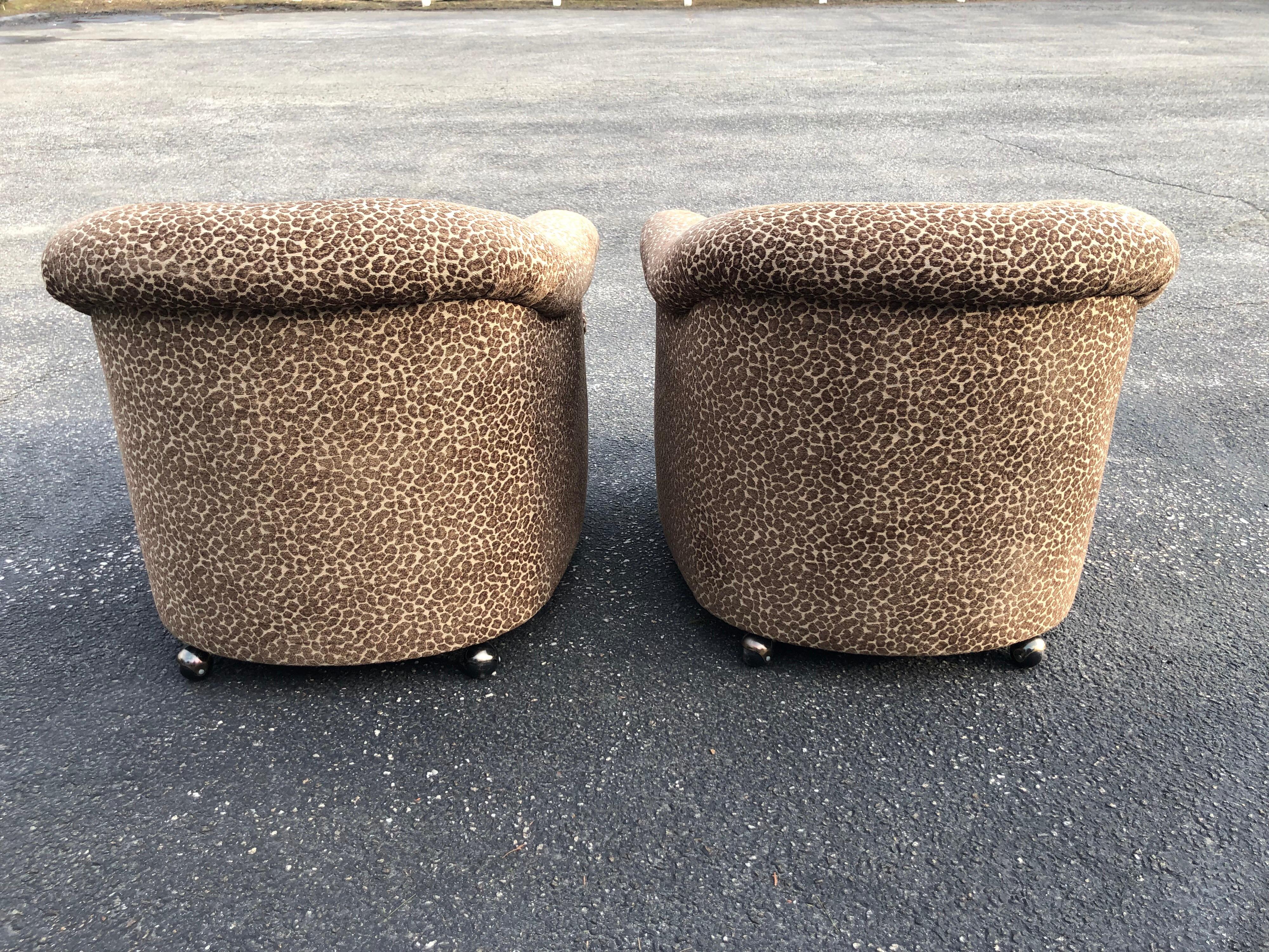 Pair of Mid Century Animal Print Club Chairs on Casters 1