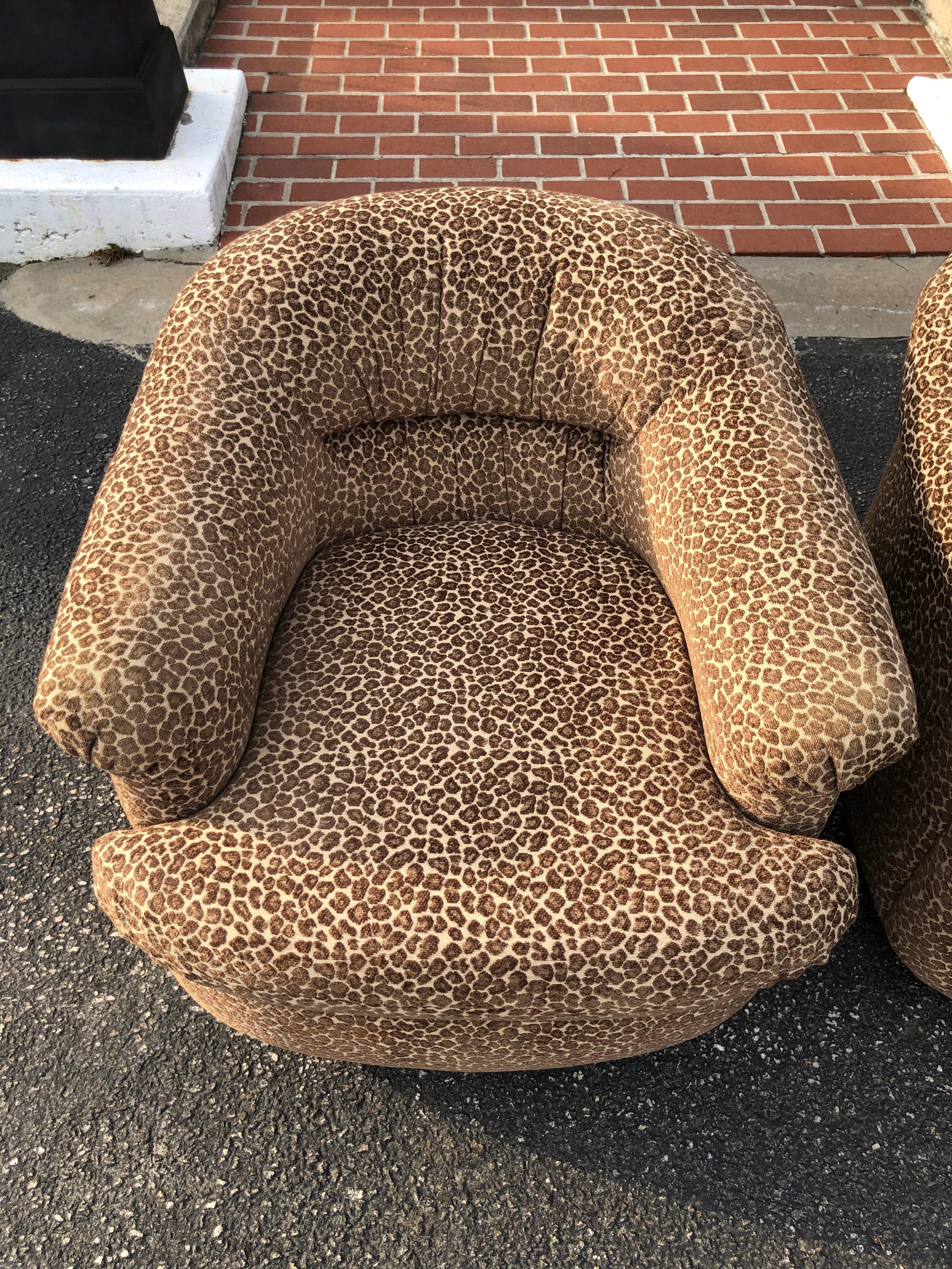 Pair of Mid Century Animal Print Club Chairs on Casters 2