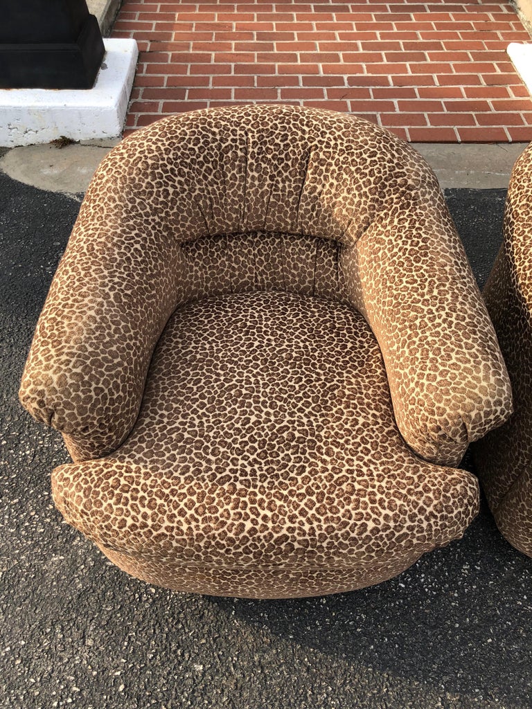 Pair of Mid Century Animal Print Club Chairs on Casters at 1stDibs