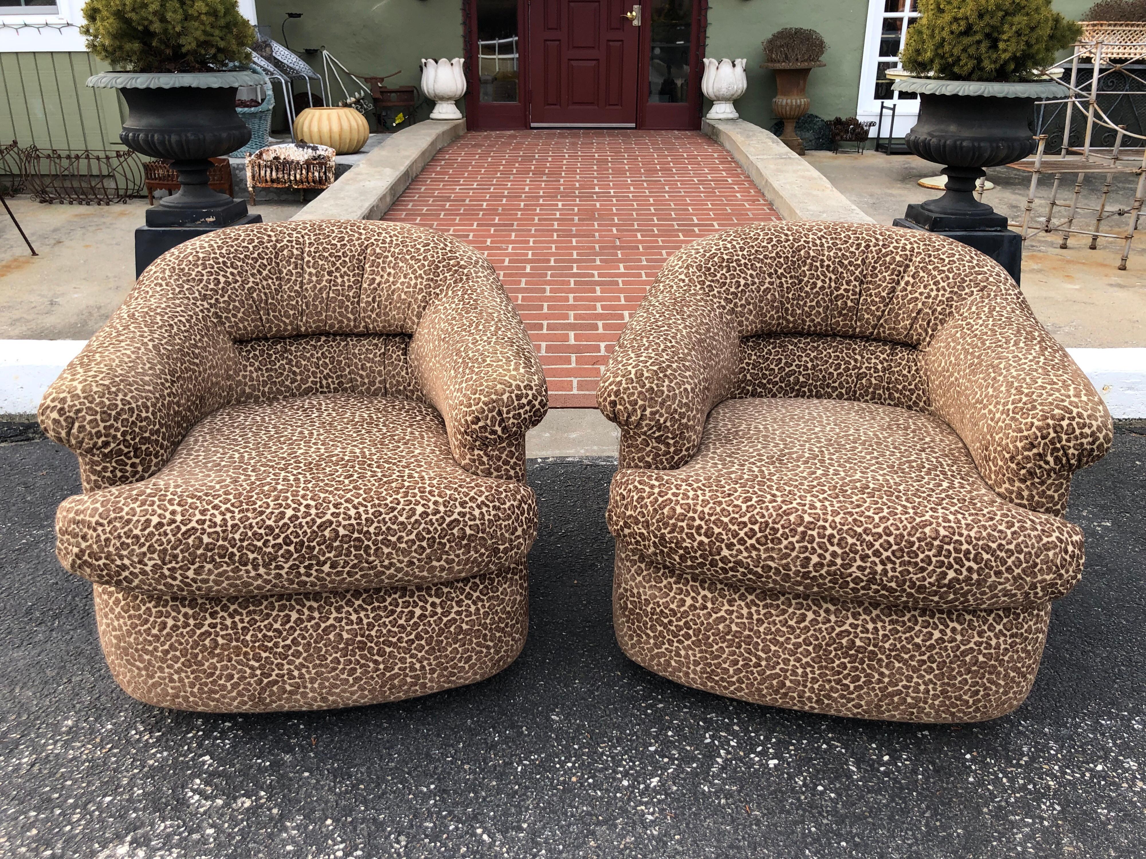 Pair of Mid Century Animal Print Club Chairs on Casters 5