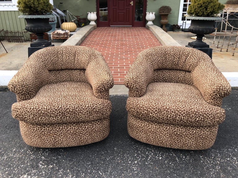 Pair of Mid Century Animal Print Club Chairs on Casters at 1stDibs