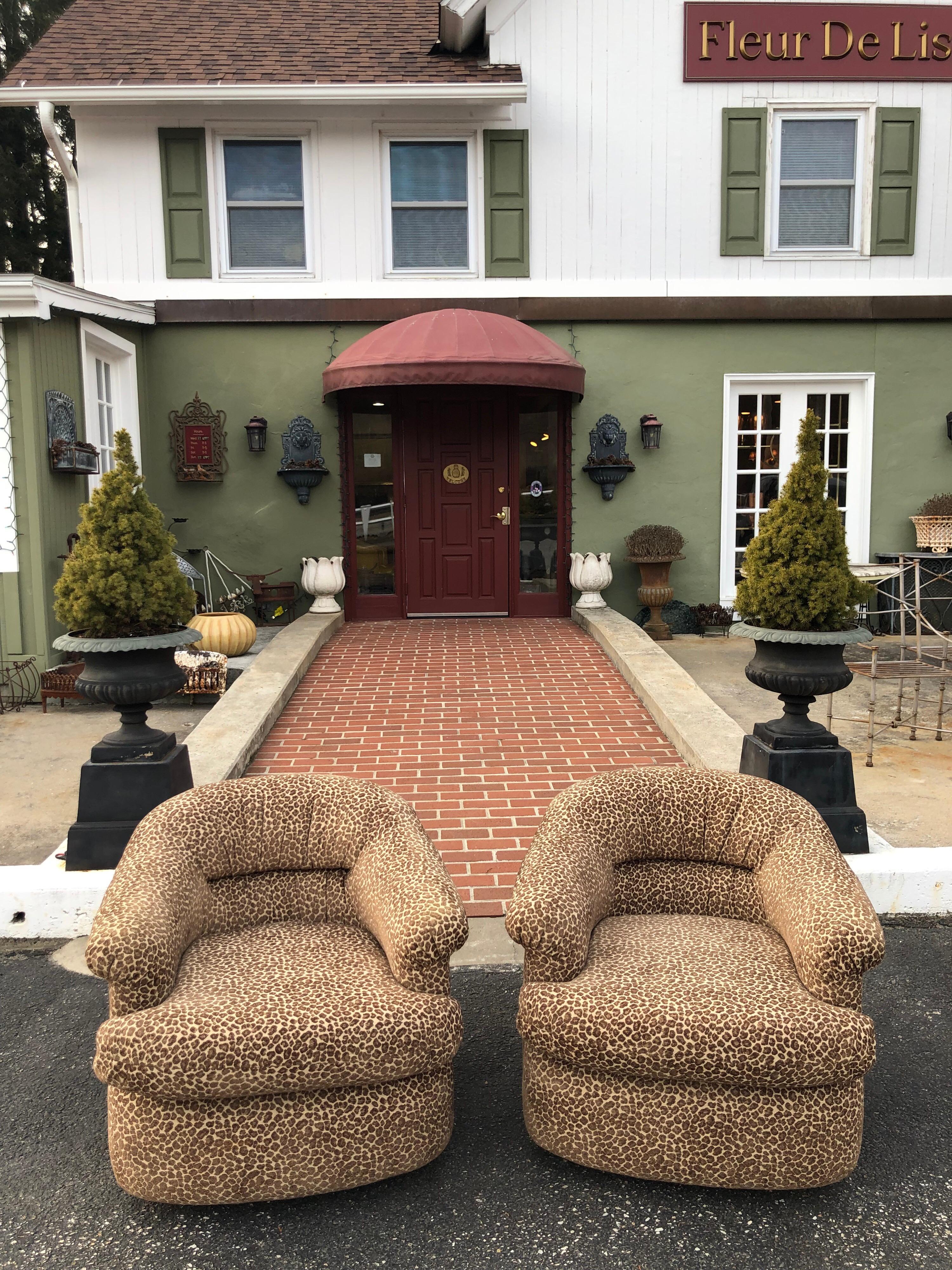 Pair of Mid Century Animal Print Club Chairs on Casters 6