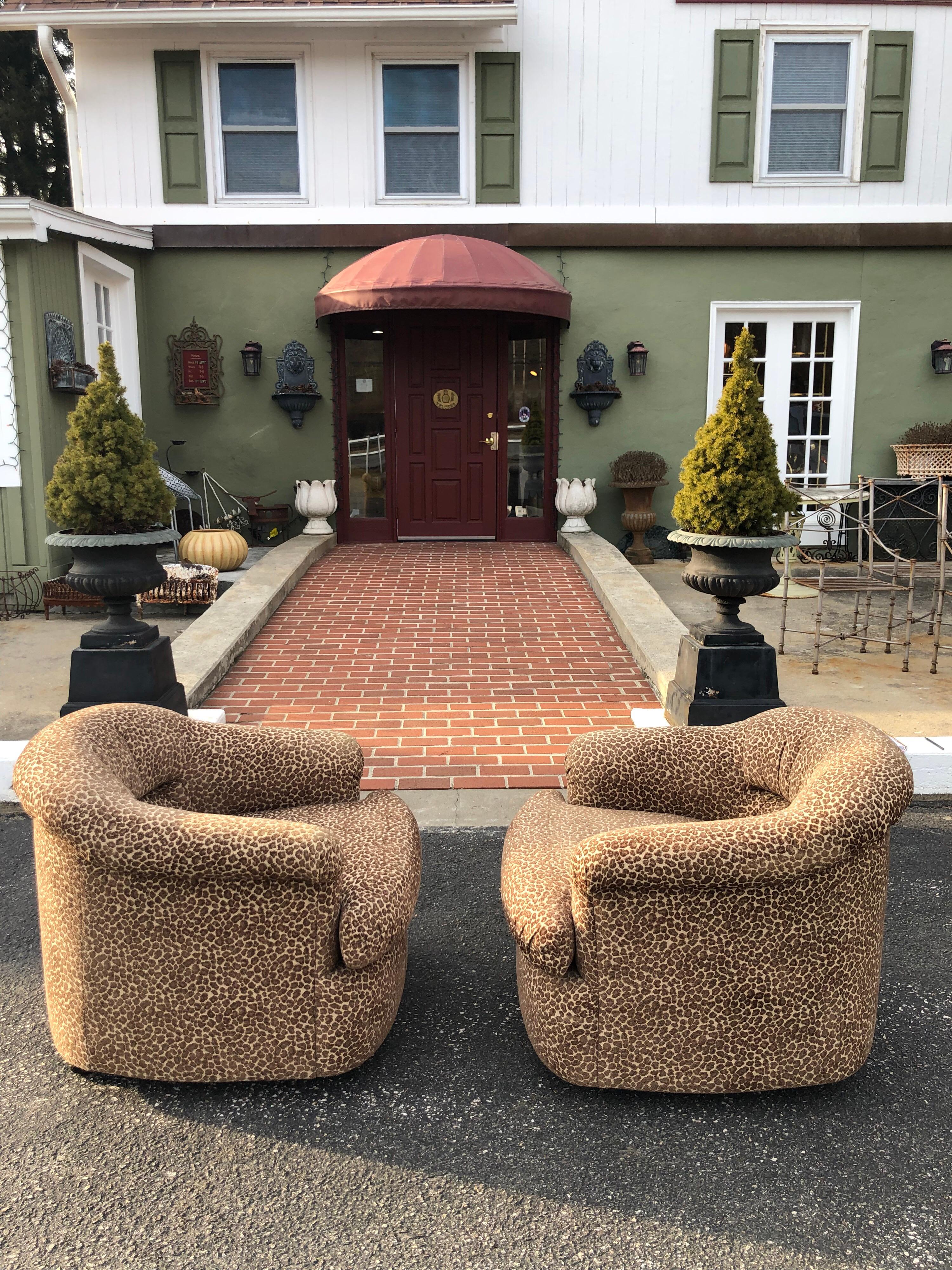 American Pair of Mid Century Animal Print Club Chairs on Casters