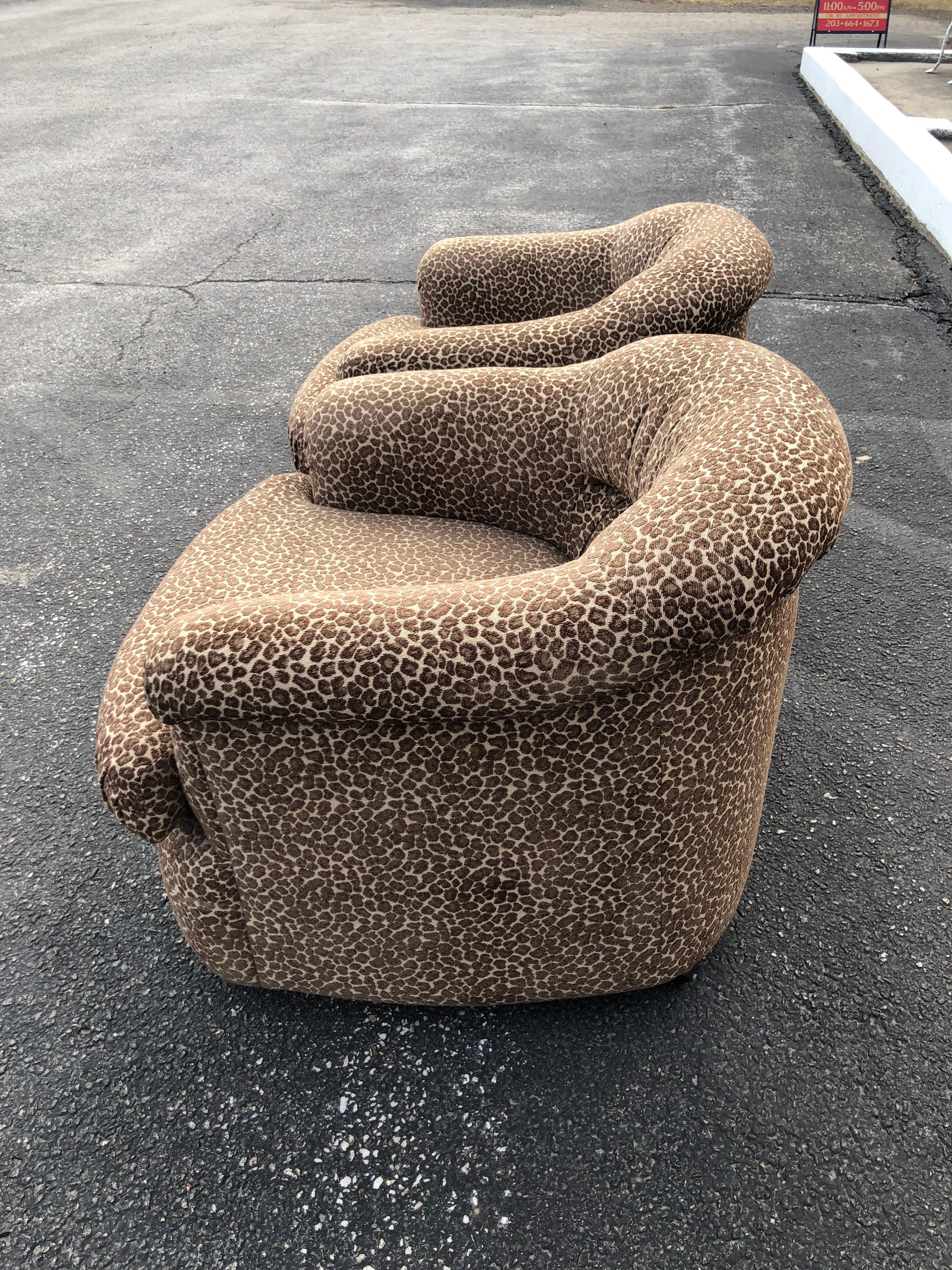 Upholstery Pair of Mid Century Animal Print Club Chairs on Casters