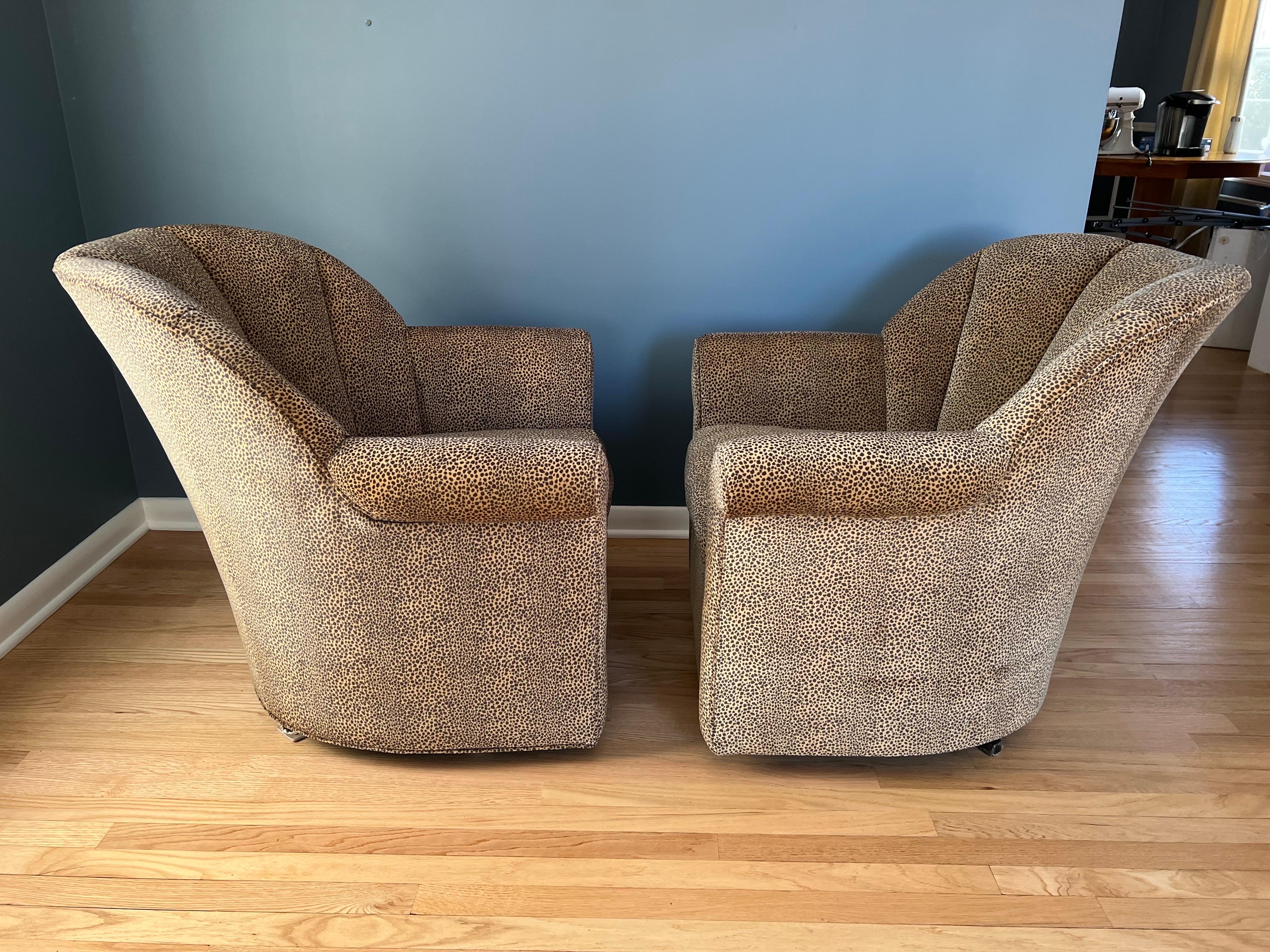 Late 20th Century Pair of Animal Print Swivel Chairs