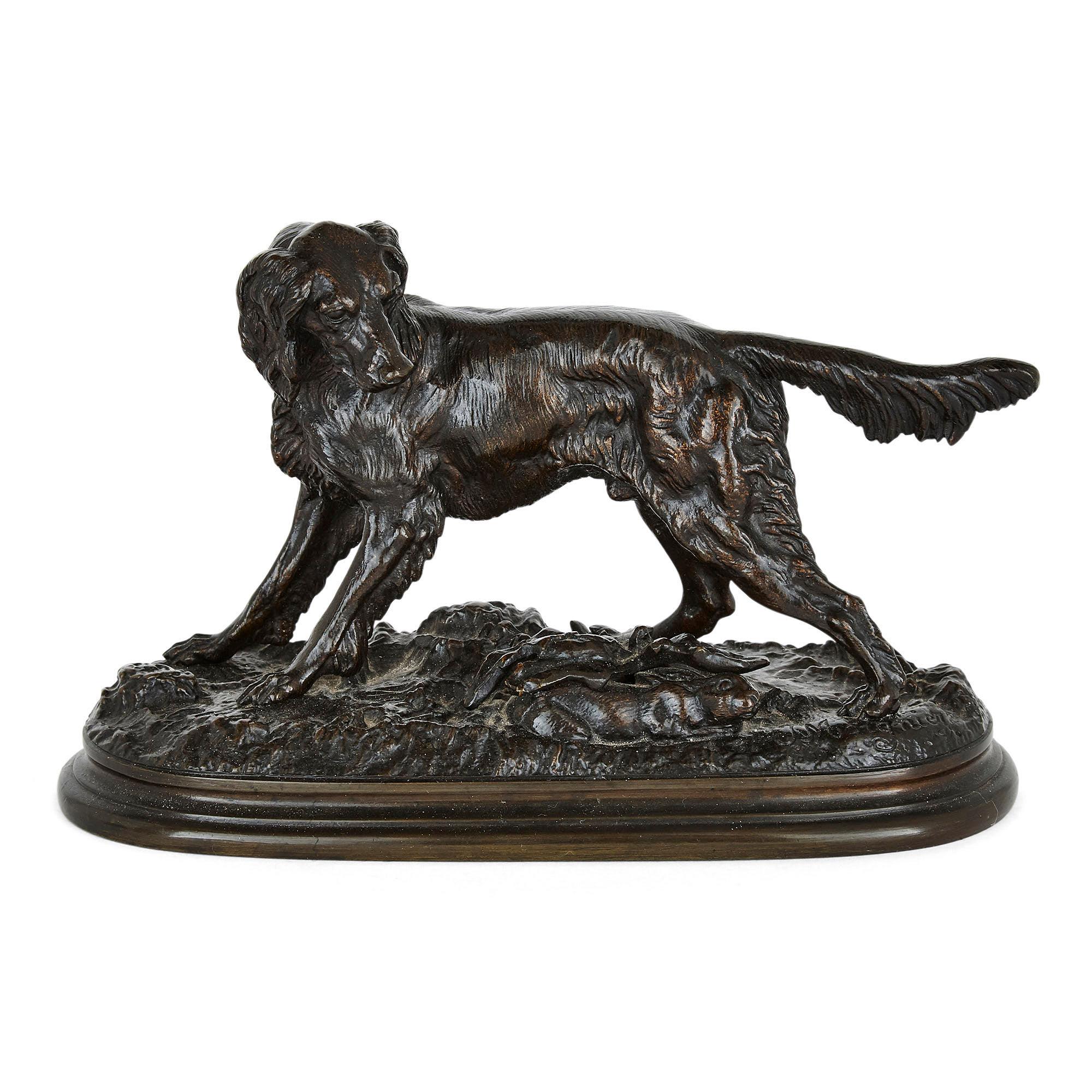 Français Paire de sculptures animalières de chiens en bronze de Jules Moigniez en vente