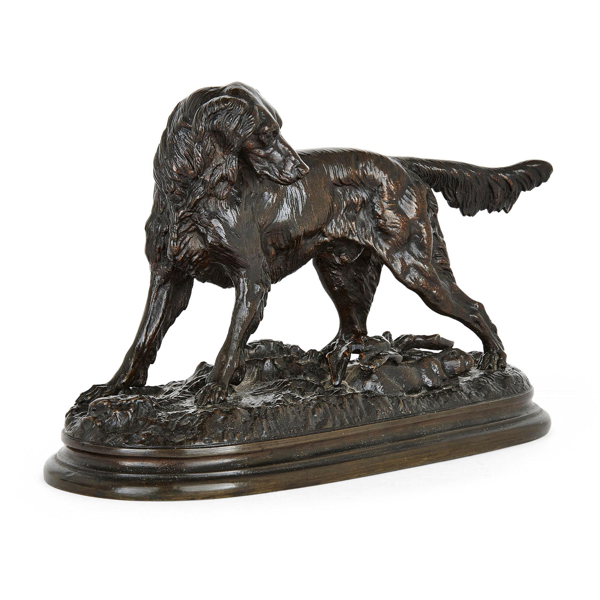 French Pair of Animalier Bronze Dog Sculptures by Jules Moigniez For Sale
