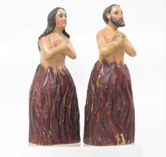 Pair of Anime Sola or Lonely Souls Carved and Polychromed Figures