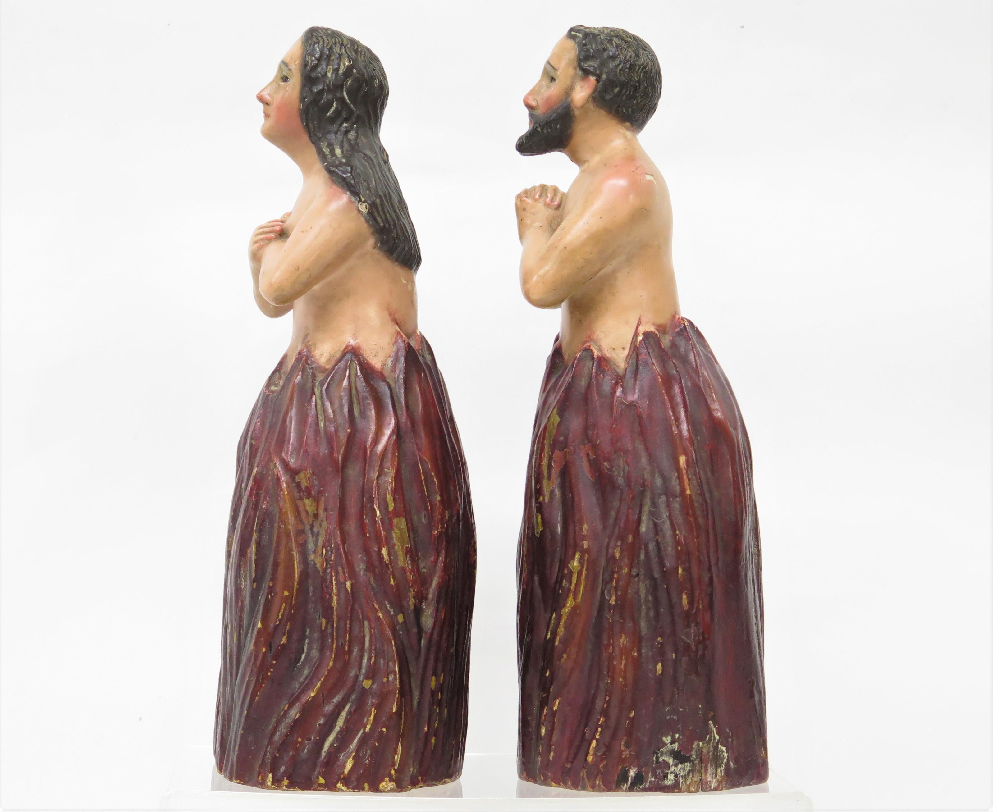 Spanish Pair of Anime Sola or Lonely Souls Carved and Polychromed Figures For Sale