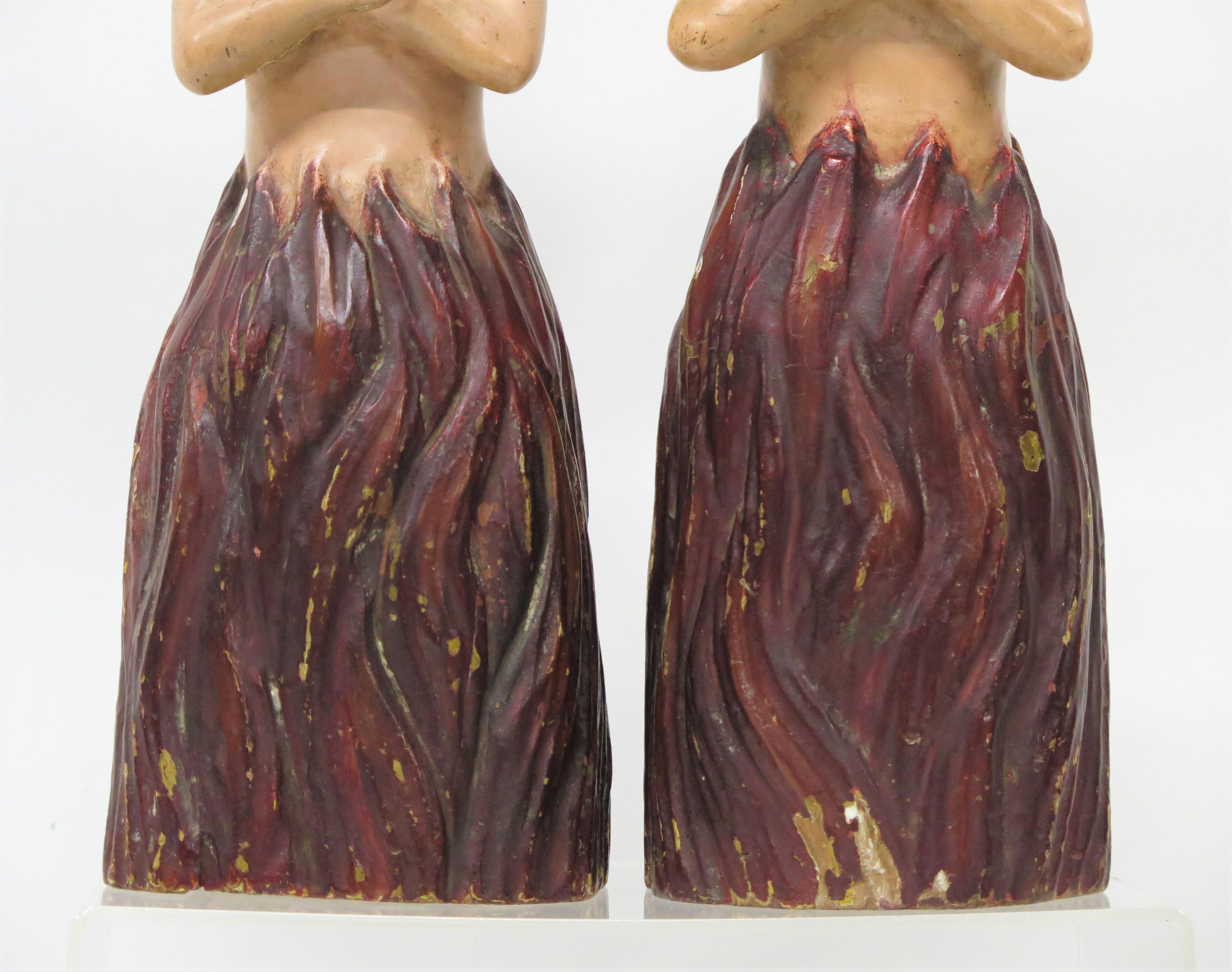 Pair of Anime Sola or Lonely Souls Carved and Polychromed Figures In Good Condition For Sale In Dallas, TX