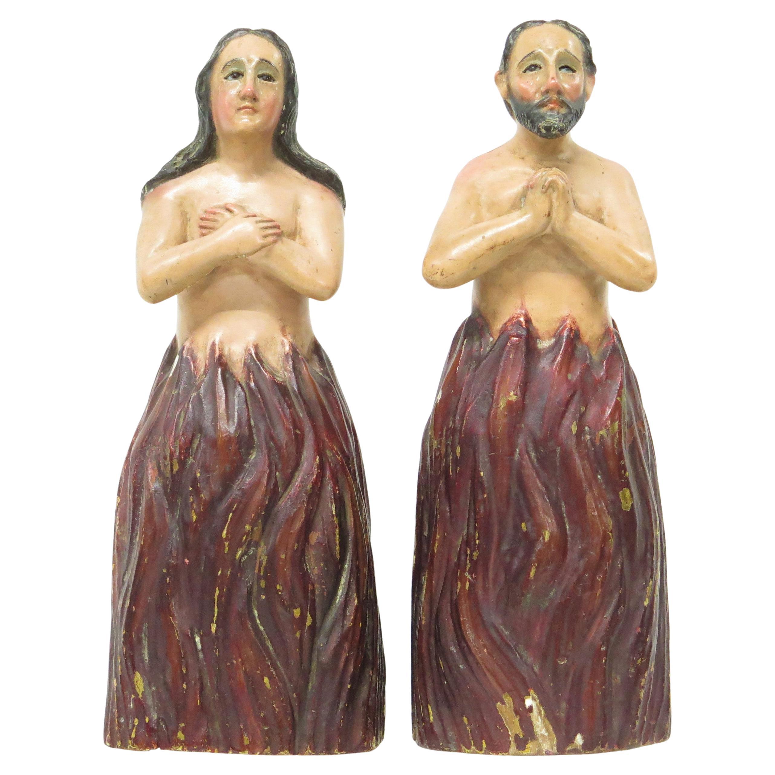 Pair of Anime Sola or Lonely Souls Carved and Polychromed Figures For Sale