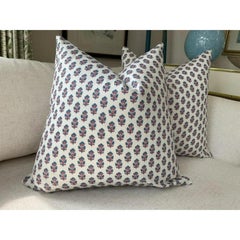 Pair of Anna French for Thibaut “Julian” in Red and Blue Pillows