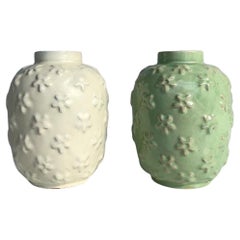 rosamunda upsala ekeby Pair of Anna-Lisa Thomson Vases Flower Relief Upsala Ekeby, Sweden, 1940s