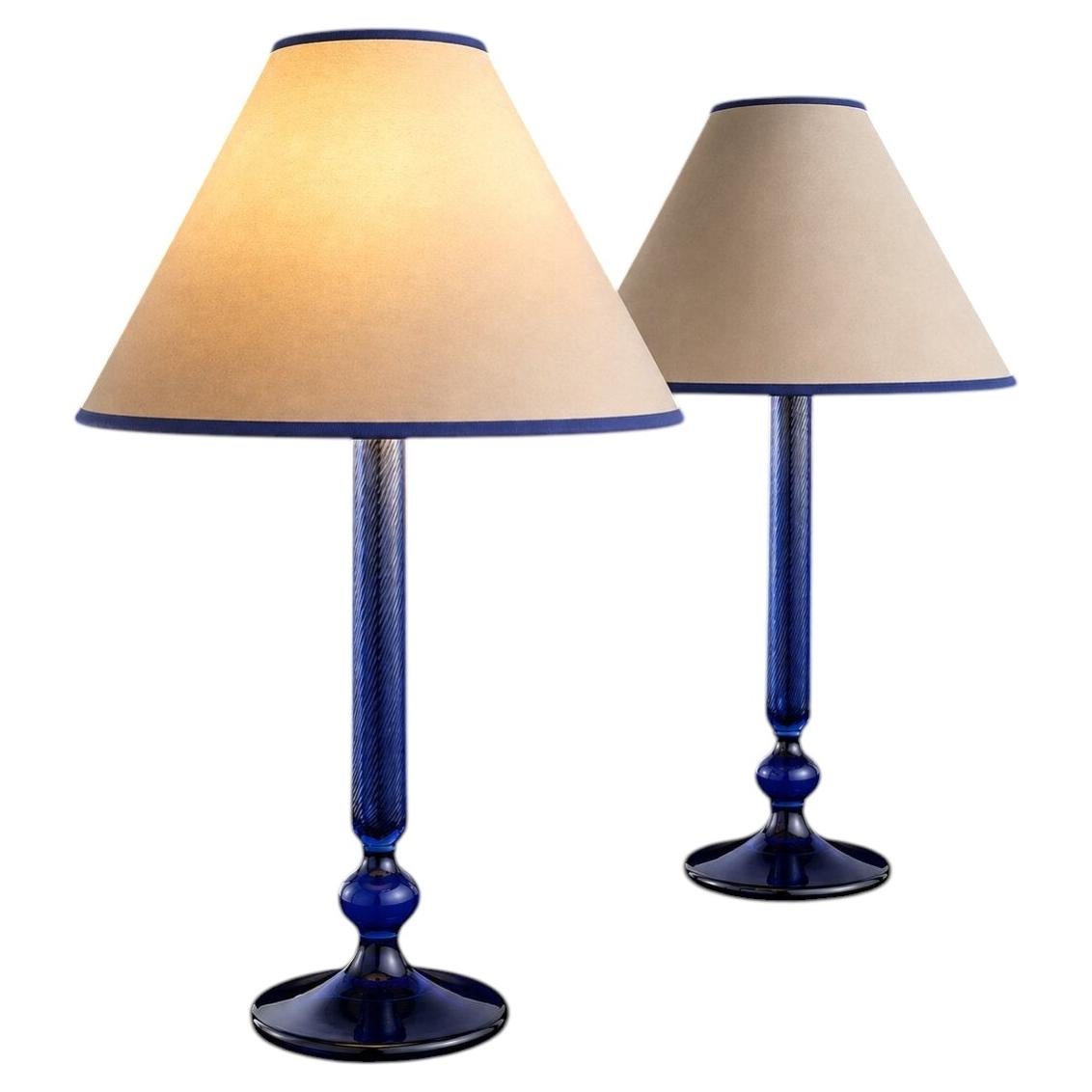 Paire de lampes de table Anne Grethe von A Halling-Koch en cristal bleu cobalt