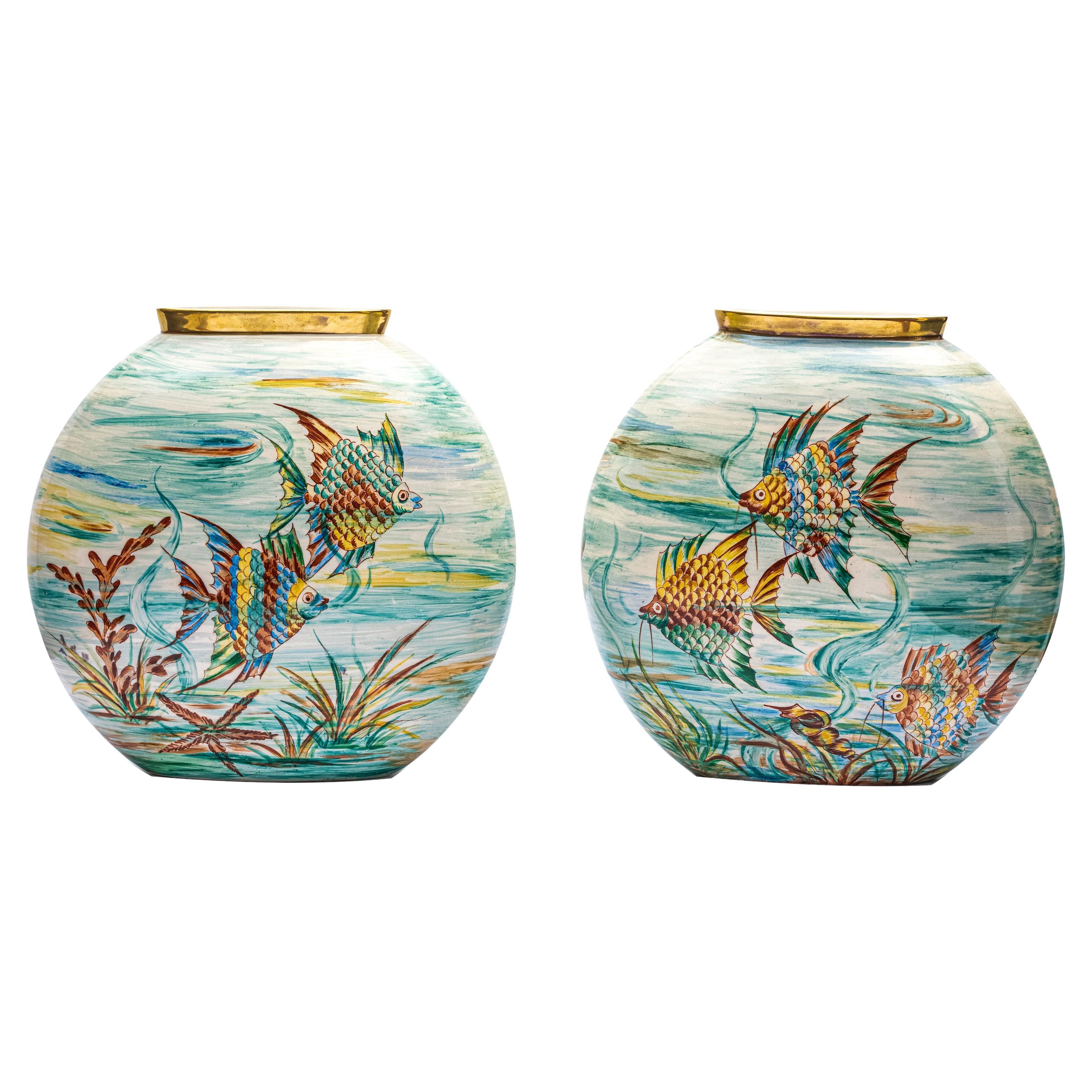 Pair of  Ceramic Vases by Guido Andlovitz for S.C.I. Levano For Sale