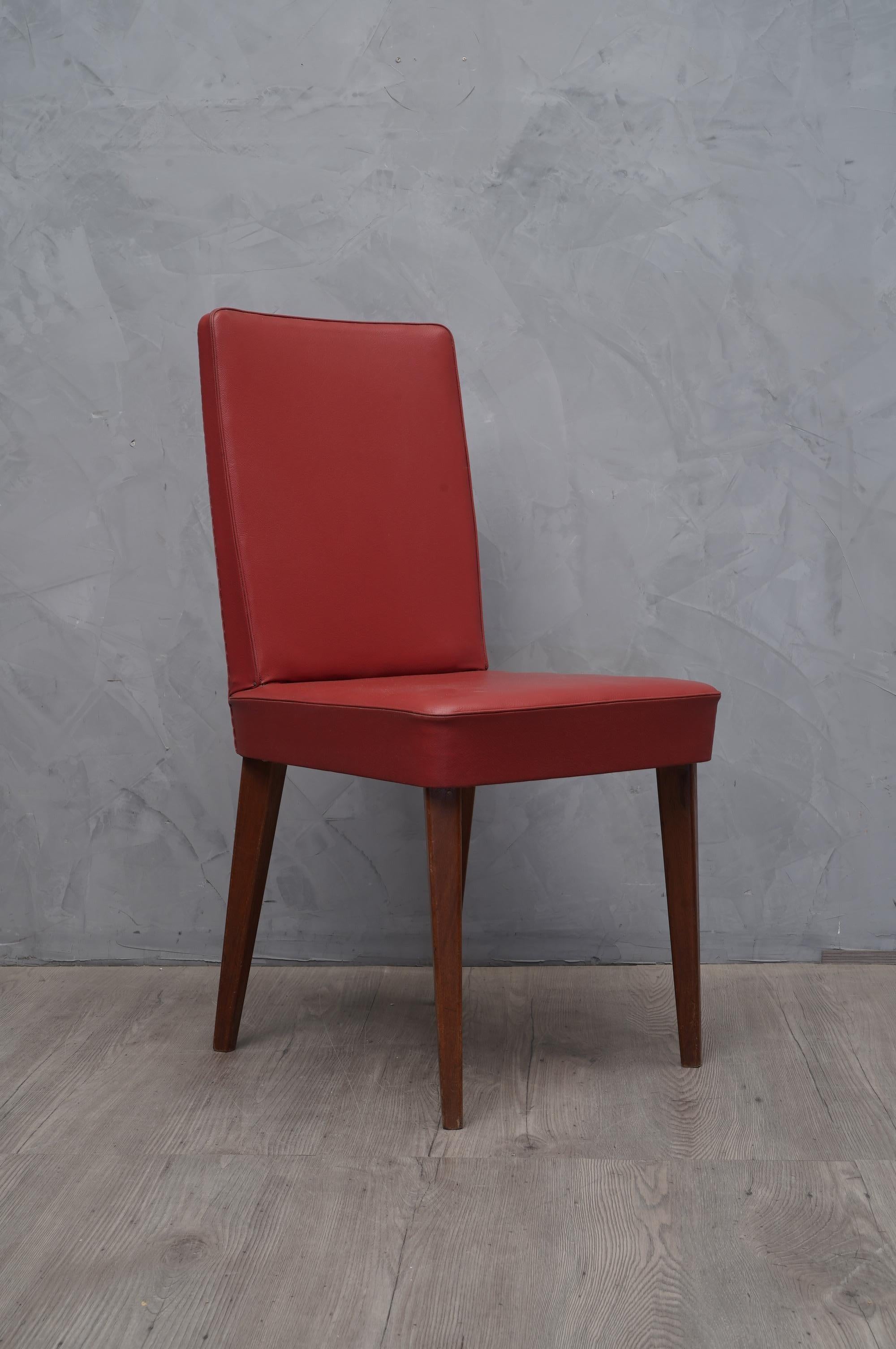 Mid-20th Century Pair of Anonima Castelli Bologna Red Leather Italian Midcentury Chair, 1960 For Sale
