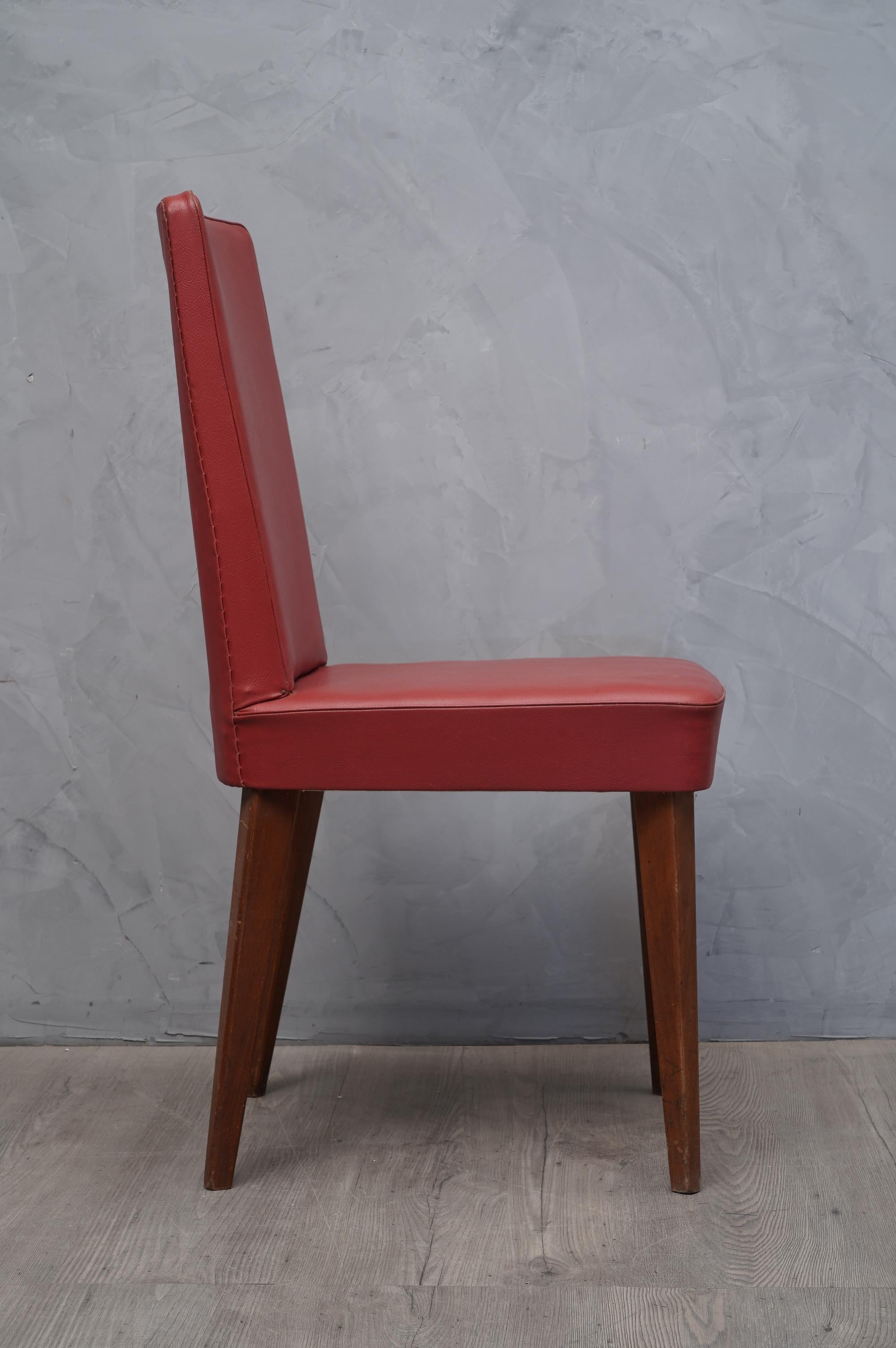 Pair of Anonima Castelli Bologna Red Leather Italian Midcentury Chair, 1960 In Good Condition For Sale In Rome, IT