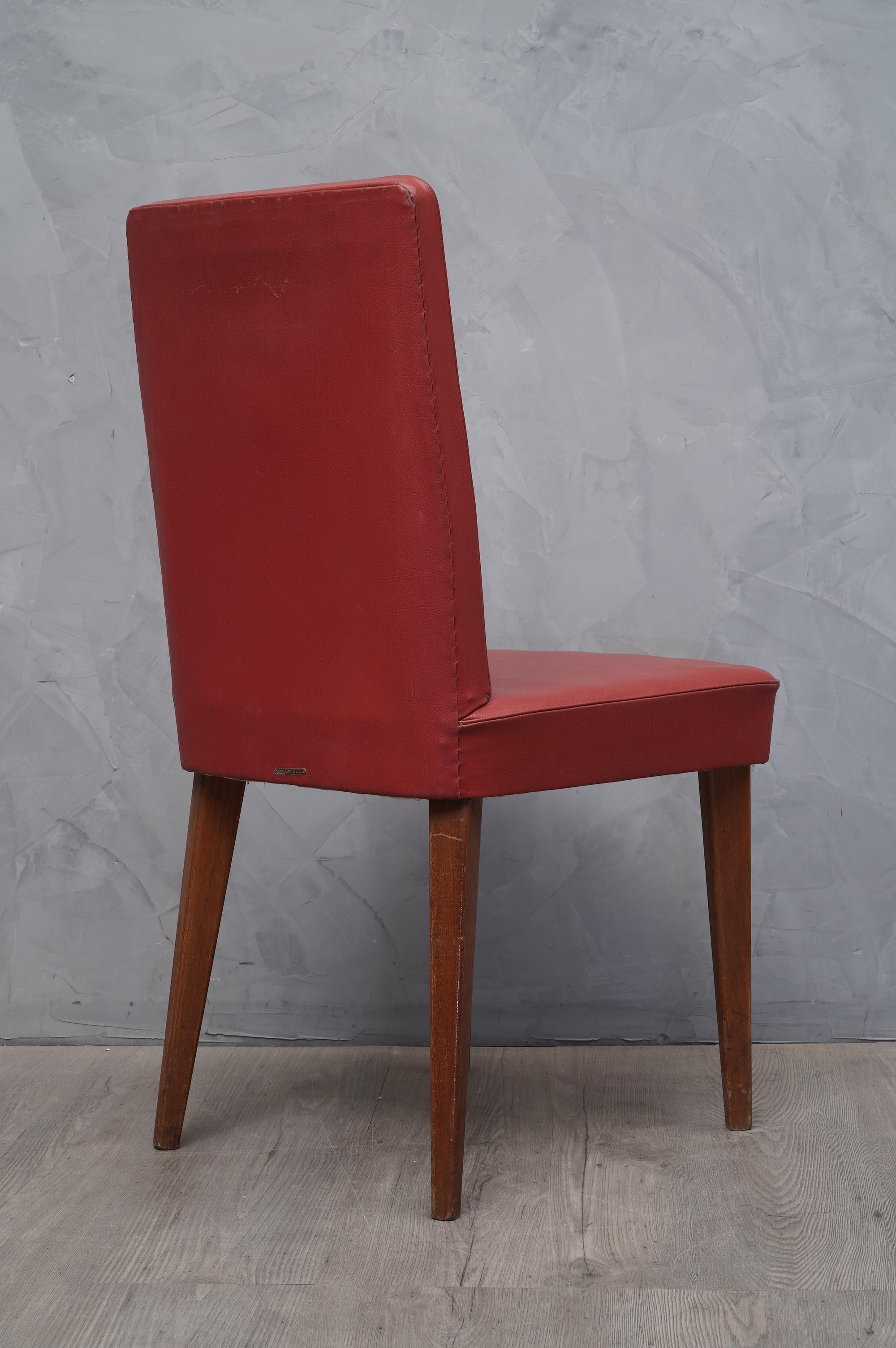 Pair of Anonima Castelli Bologna Red Leather Italian Midcentury Chair, 1960 For Sale 2