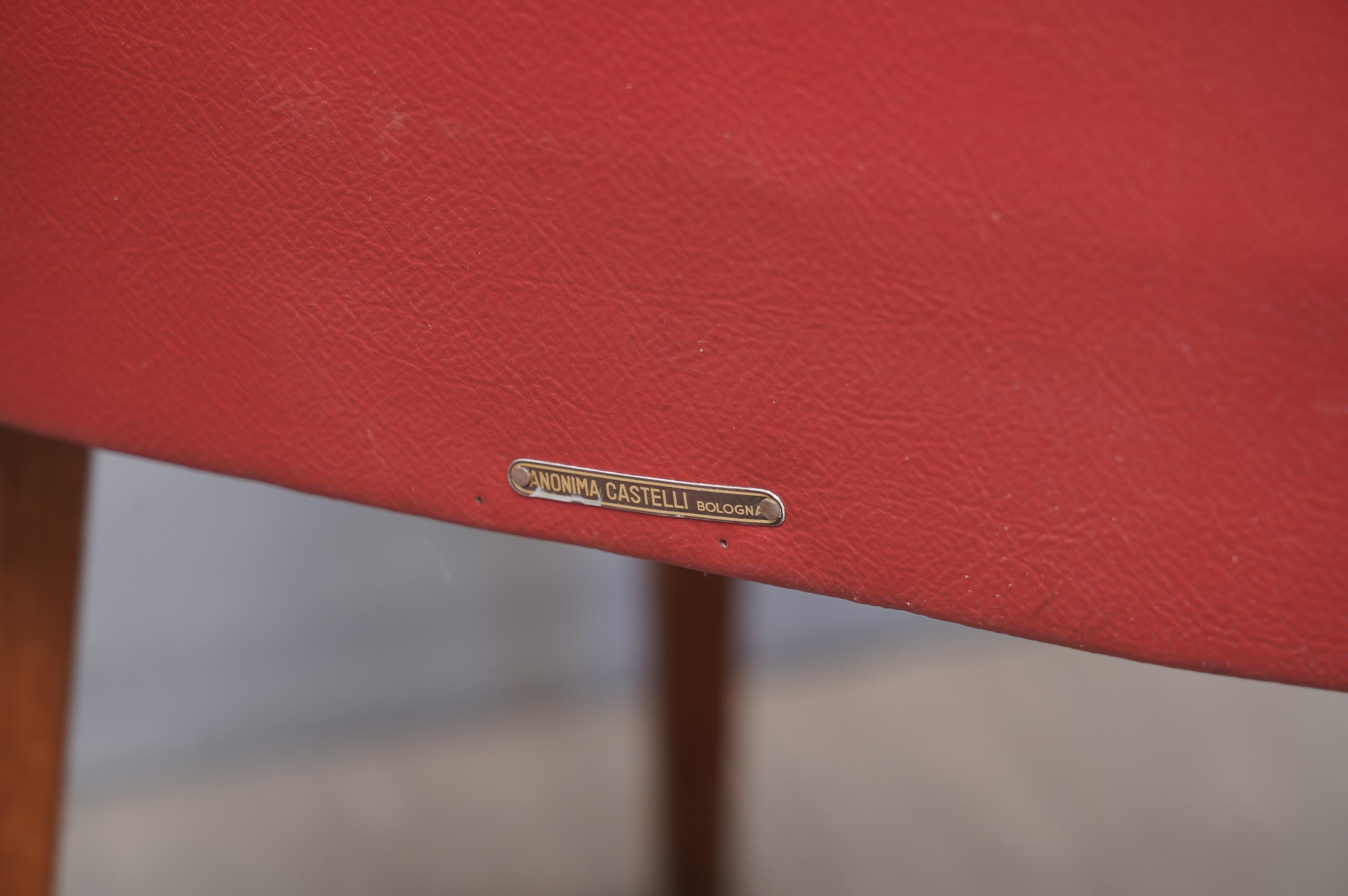 Pair of Anonima Castelli Bologna Red Leather Italian Midcentury Chair, 1960 For Sale 1