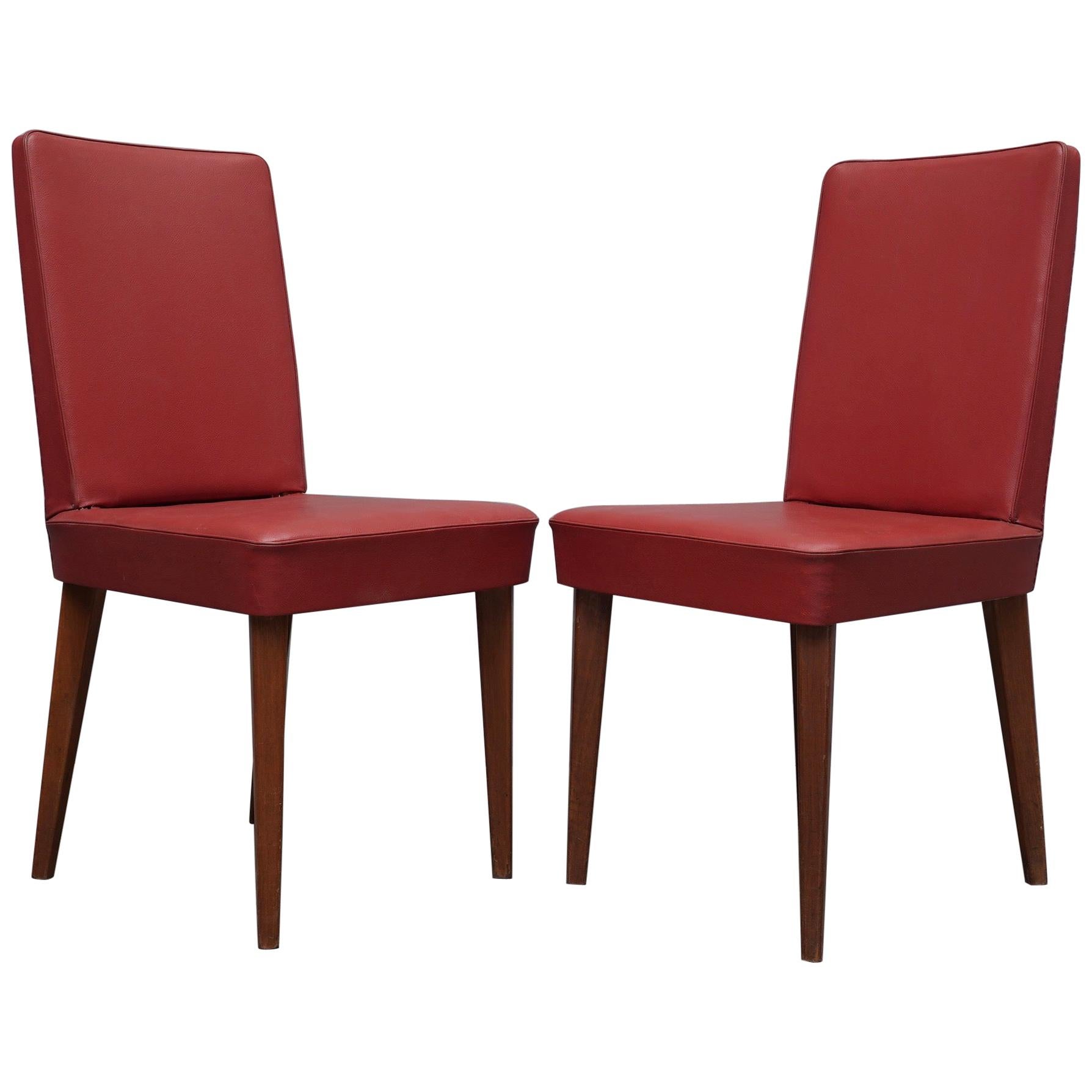 Pair of Anonima Castelli Bologna Red Leather Italian Midcentury Chair, 1960 For Sale