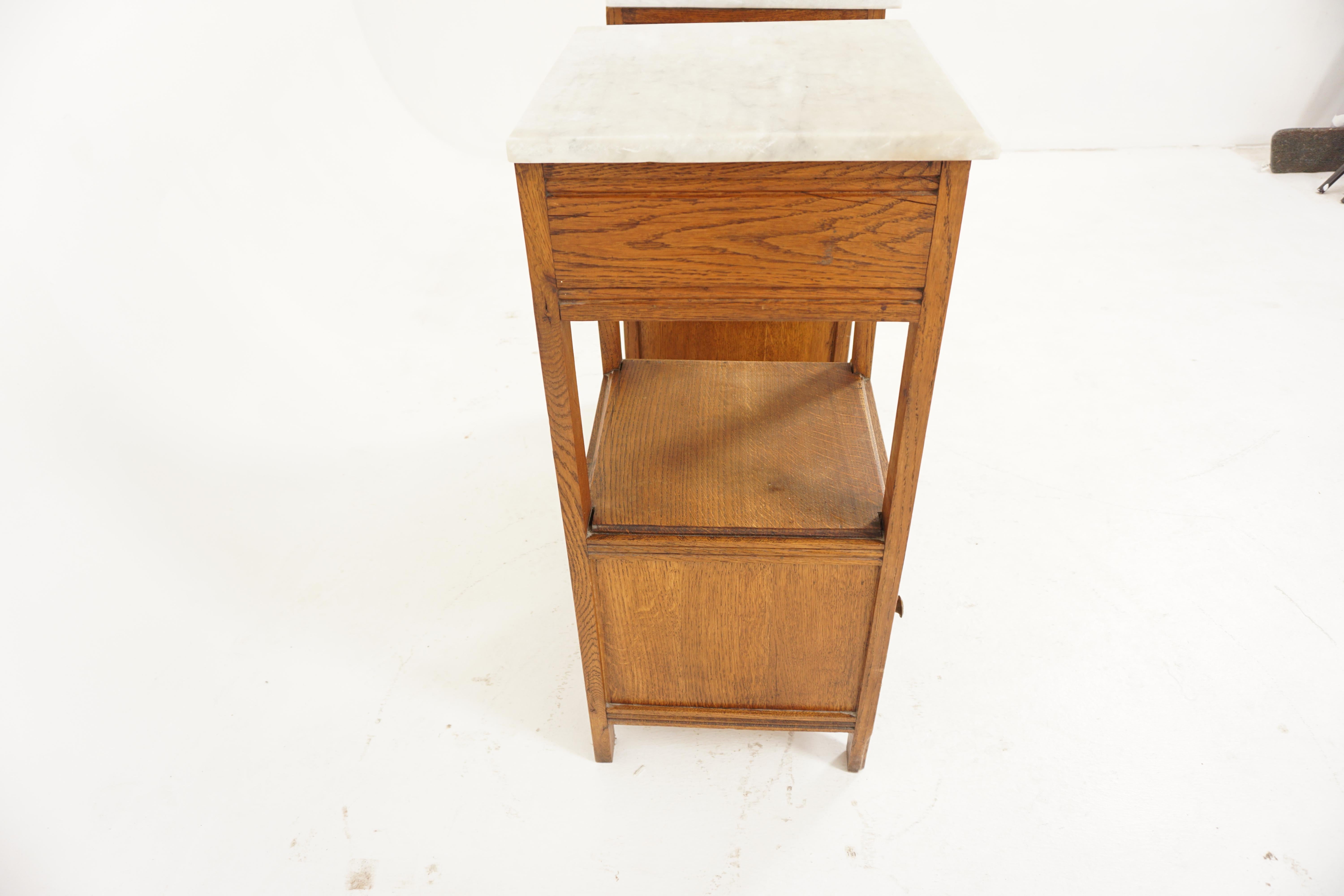 Pair of Ant. French Marble Top Oak Nightstand Bedside, Lamp Tables, France, 1900 5