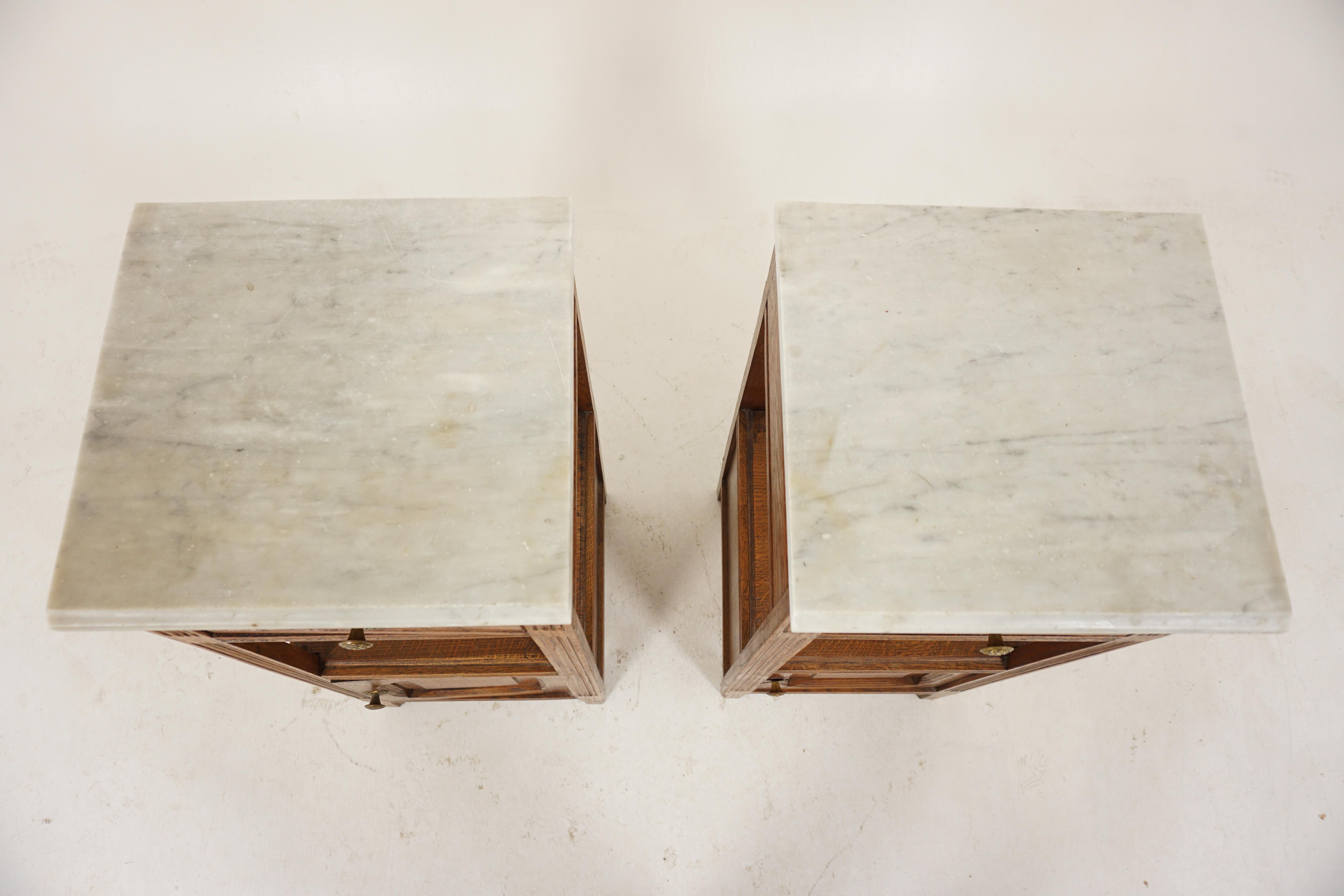 Pair of Ant. French Marble Top Oak Nightstand Bedside, Lamp Tables, France, 1900 2